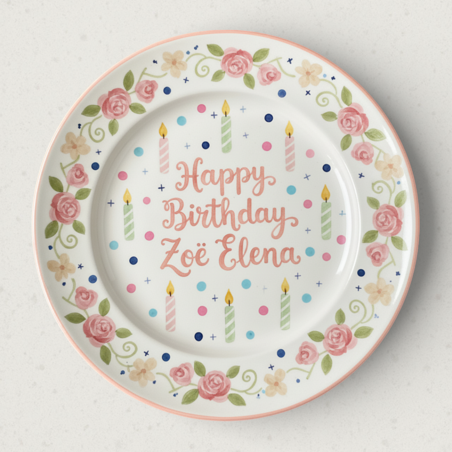 Personalized Girl Birthday Plate – Custom Hand-Painted Ceramic Gift - BCP71
