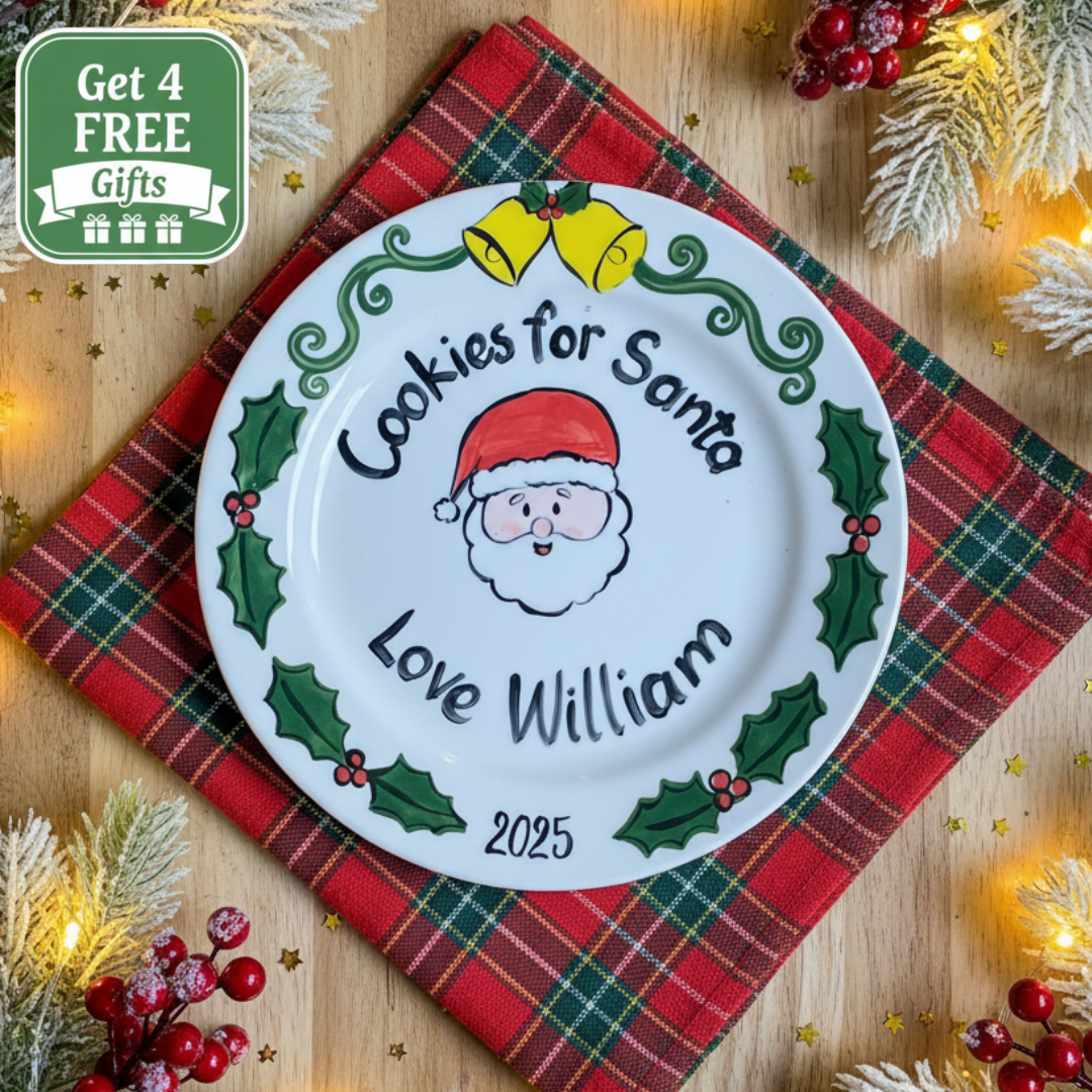 Personalized Ceramic Cookies for Santa Plate- A Meaningful Christmas Gift for Kids - CFS08