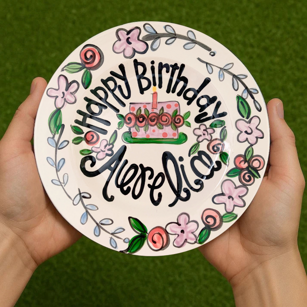 Personalized Boho Whimsical Girl's 1st Birthday Plate - Custom Hand-Painted - BCP13