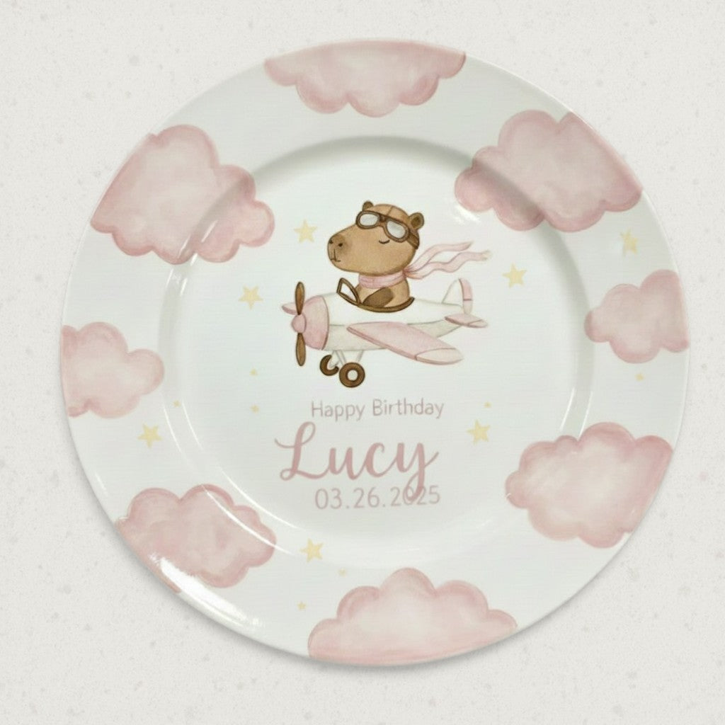 Personalized Baby Girl Ceramic Birthday Plate – Custom Hand Painted Ceramic Gift - BCP138