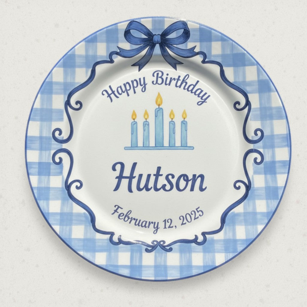 Personalized Boy's Ceramic Birthday Plate - Custom Name & Hand-Painted Keepsake - BCP130