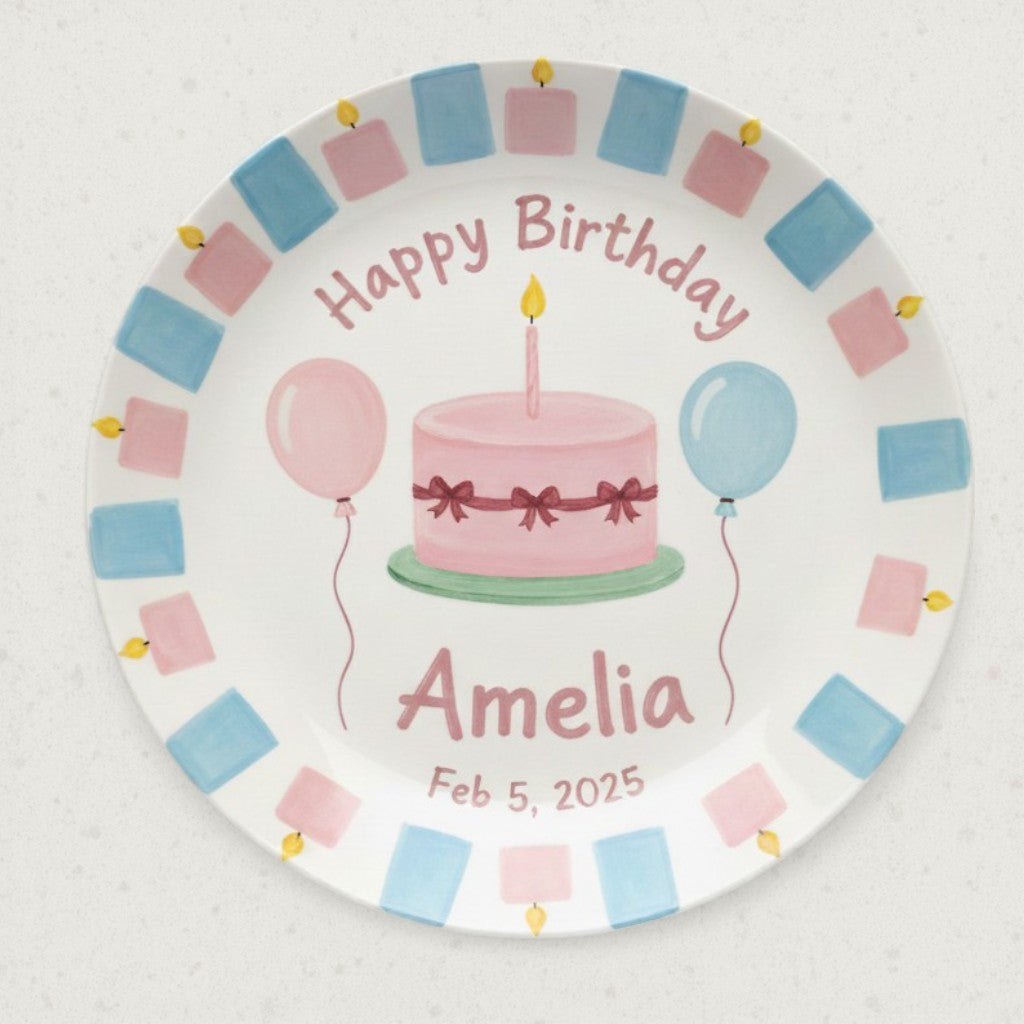 Personalized Baby Girl Ceramic Birthday Plate – Custom Hand Painted Ceramic Gift - BCP134