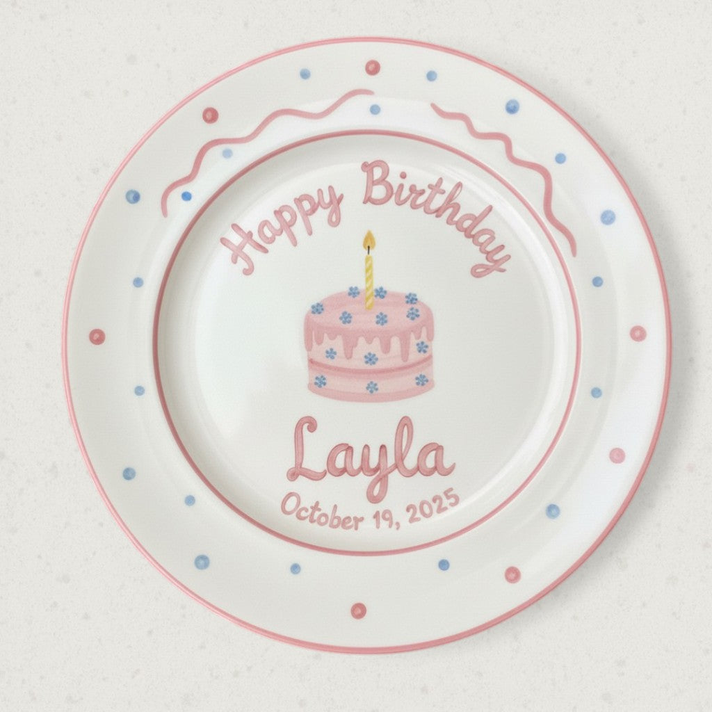 Personalized Baby Girl Ceramic Birthday Plate – Custom Hand Painted Ceramic Gift - BCP128