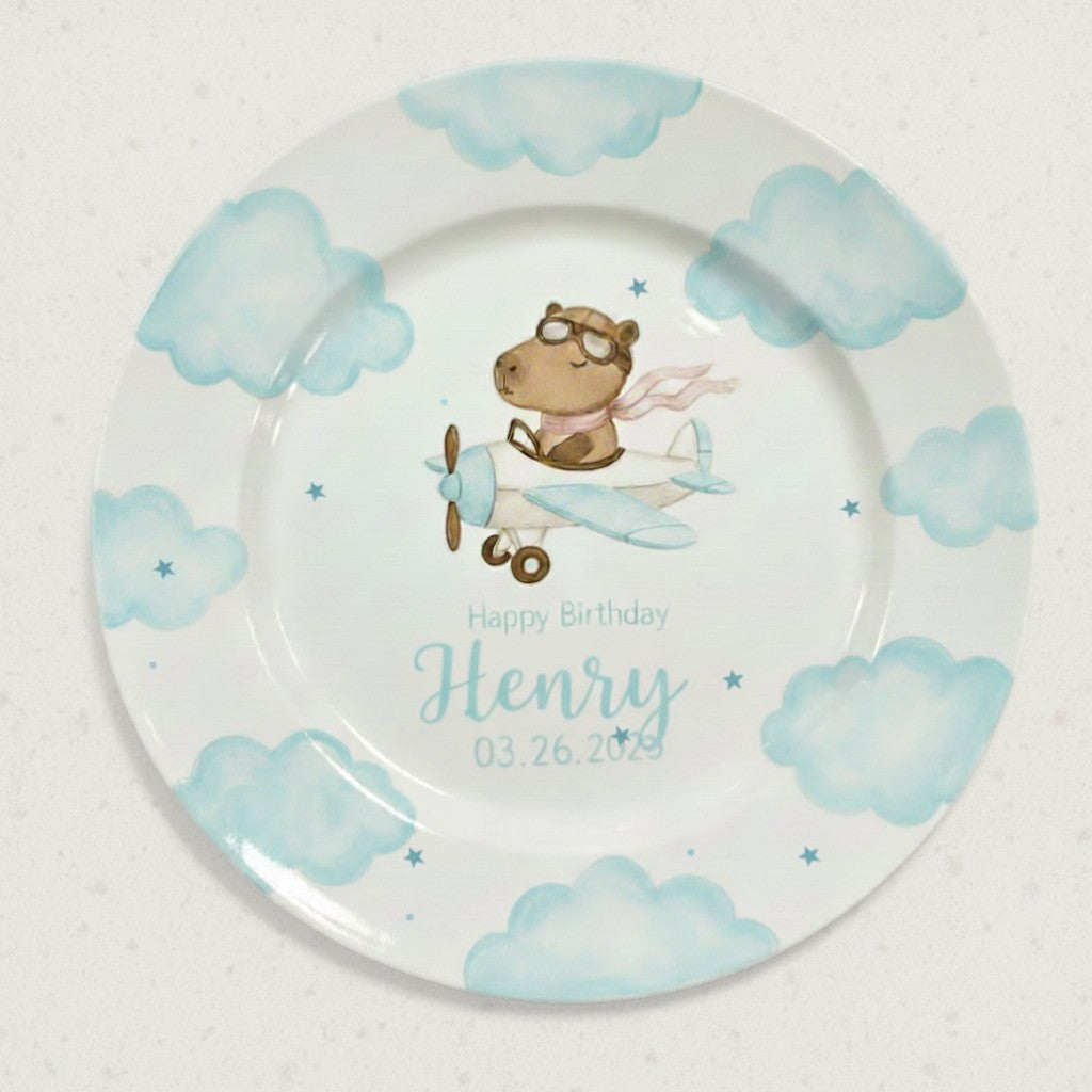 Personalized Boy's Ceramic Birthday Plate - Custom Name & Hand-Painted Keepsake - BCP140
