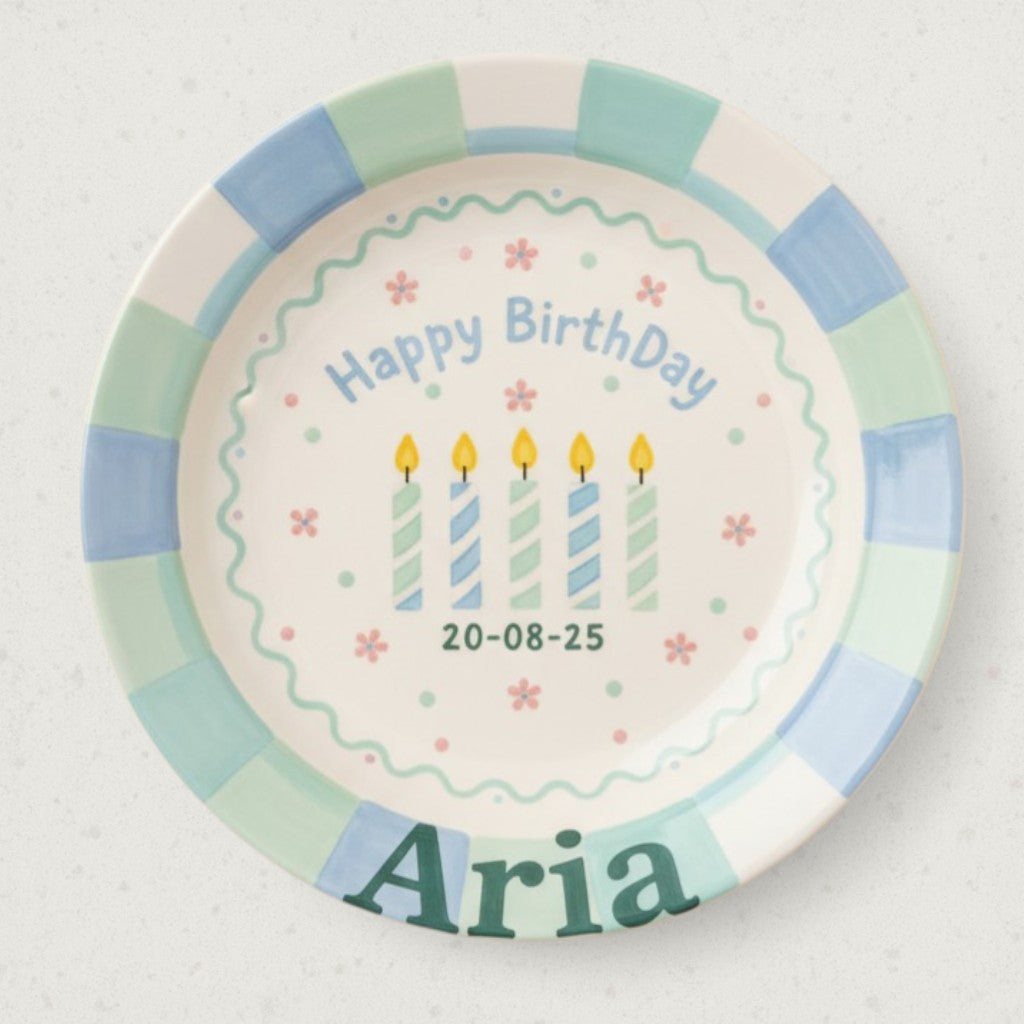 Personalized Boy's Ceramic Birthday Plate - Custom Name & Hand-Painted Keepsake - BCP124