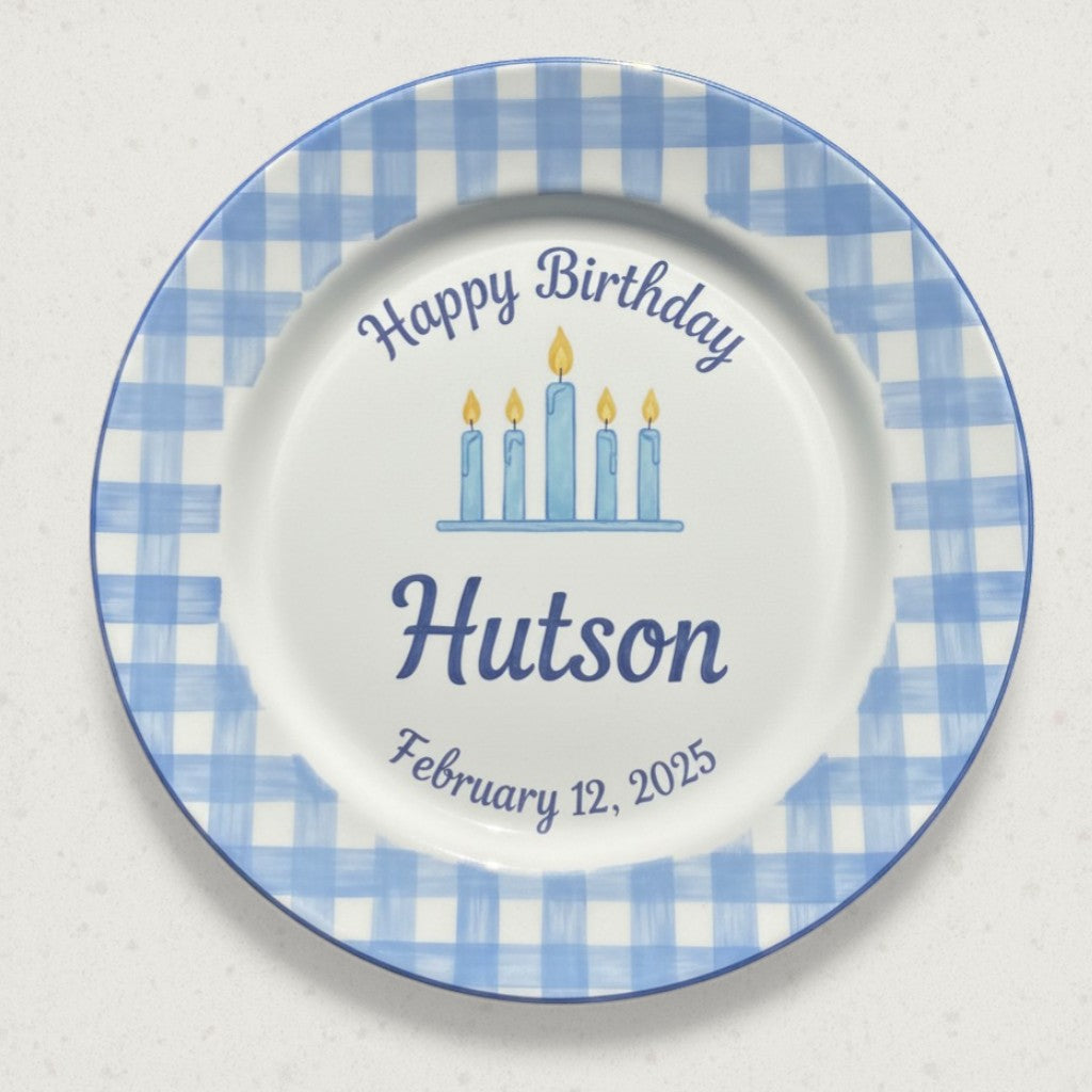 Personalized Boy's Ceramic Birthday Plate - Custom Name & Hand-Painted Keepsake - BCP131