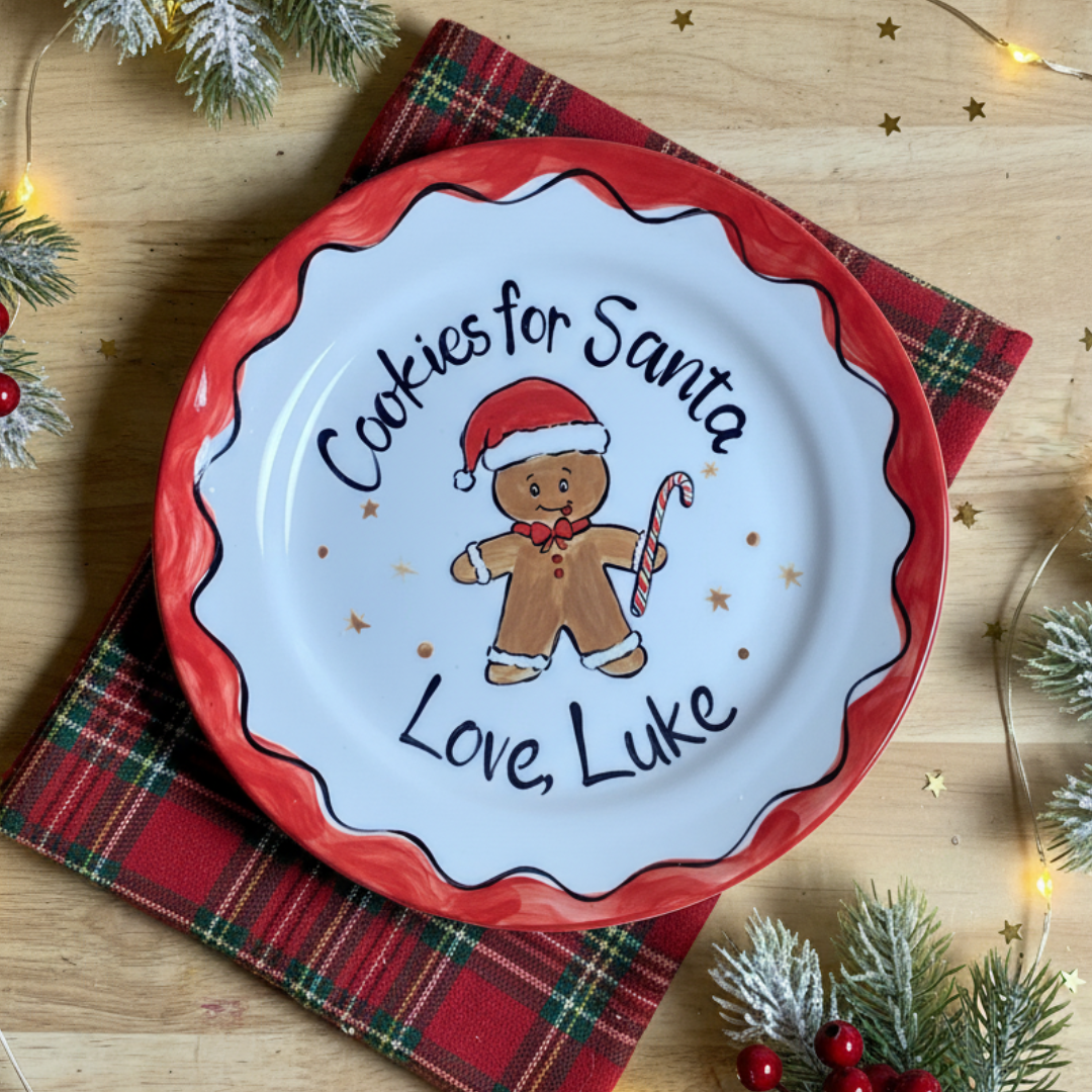 Personalized Ceramic Cookies with Santa Plate - Custom Holiday Gift - CFS11