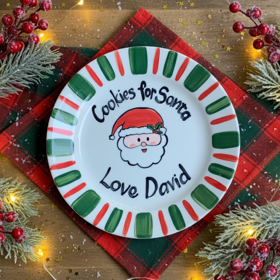 Personalized Hand-Painted Ceramic Cookies for Santa Plate- CFS07