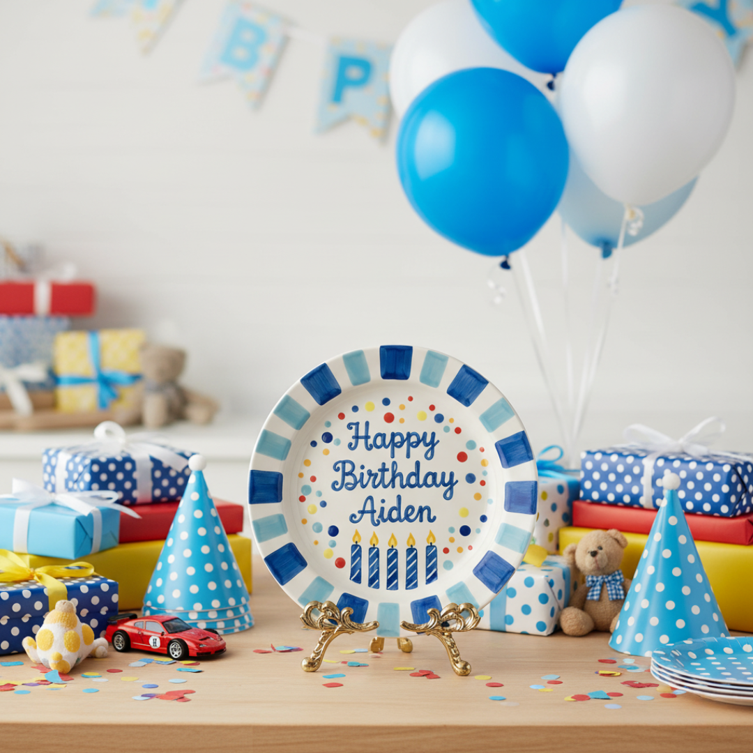 Personalized Boy Birthday Plate – Custom Hand-Painted Ceramic Gift - BCP64