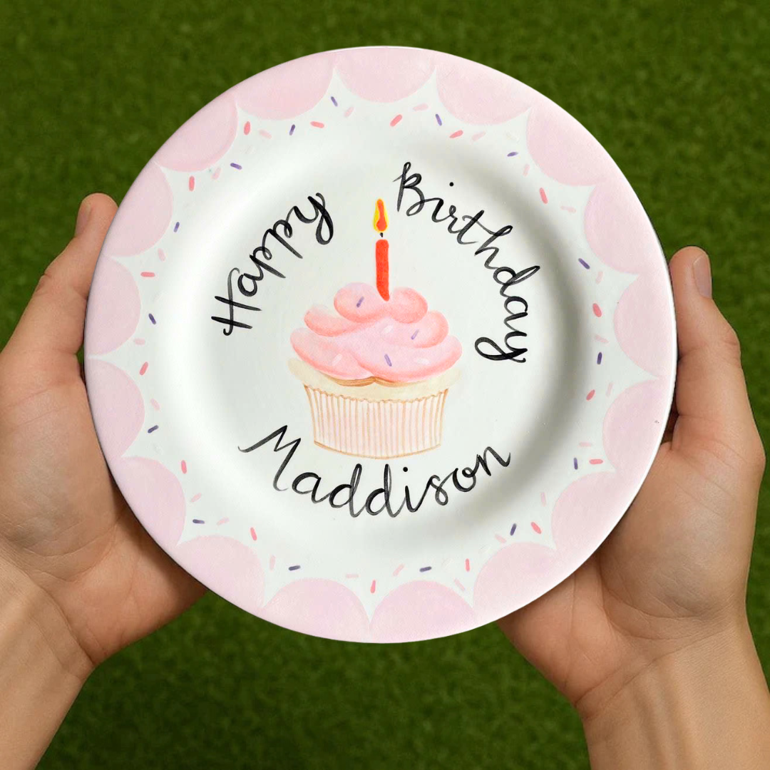 Personalized Cupcake Birthday Plate with Name – Hand-Painted Ceramic - BCP43