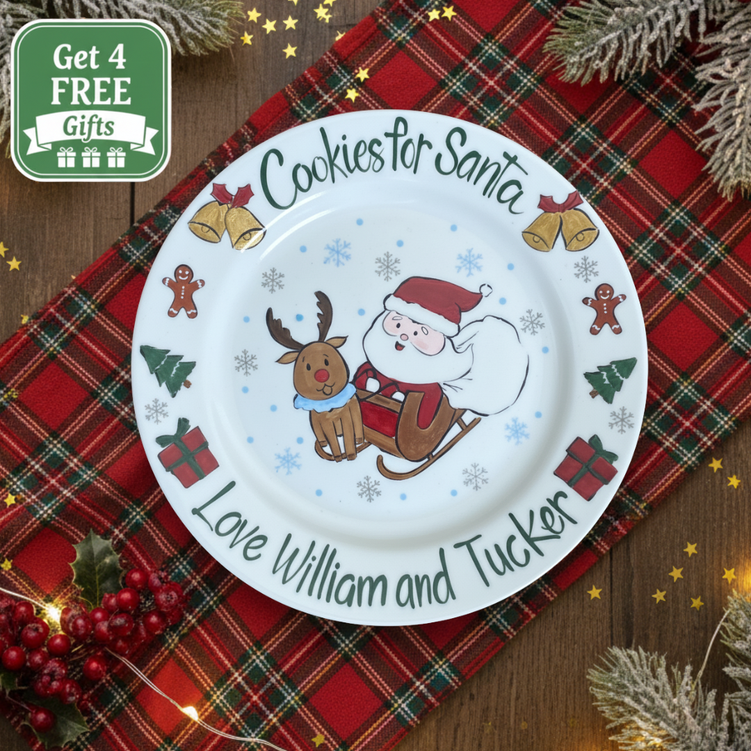 Personalized Hand-Painted Ceramic Cookies for Santa Plate- CFS04