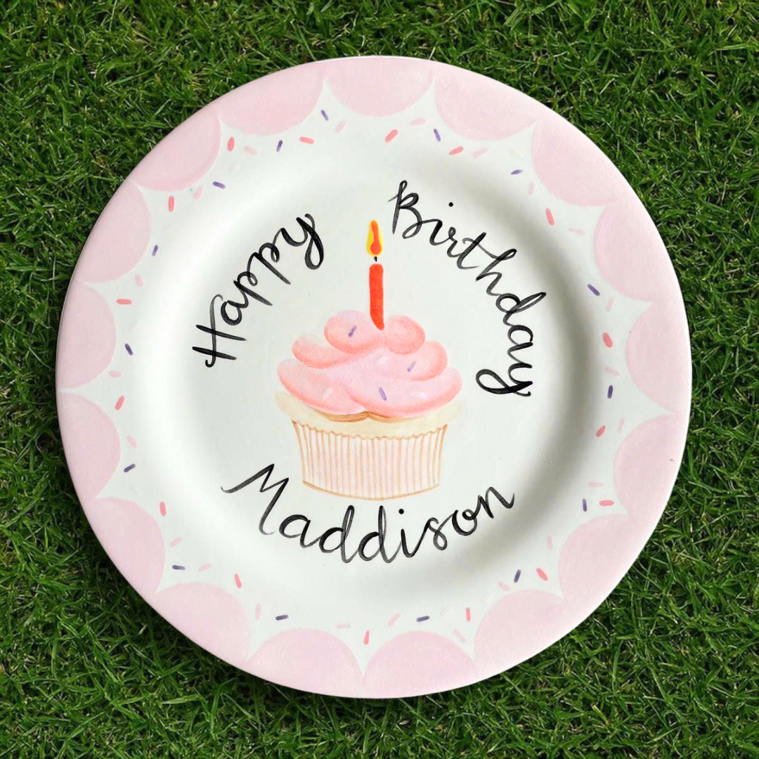 Personalized Cupcake Birthday Plate with Name – Hand-Painted Ceramic - BCP43