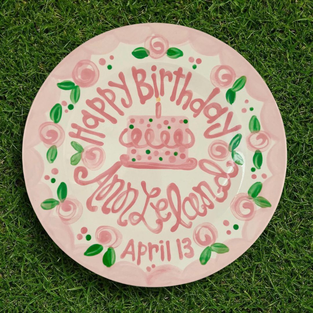Personalized Flower & Scallop Birthday Plate - Lilly Inspired - BCP16
