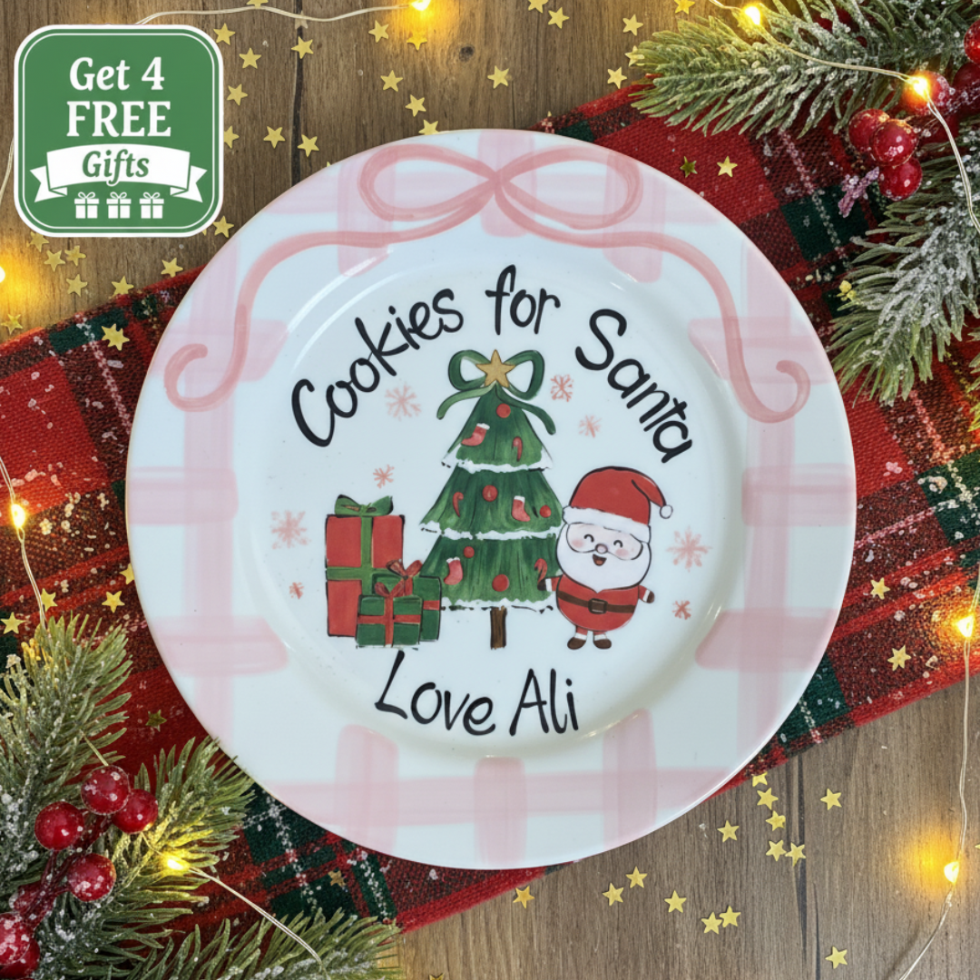 Personalized Hand-Painted Ceramic Cookies for Santa Plate for Girl - CFS05