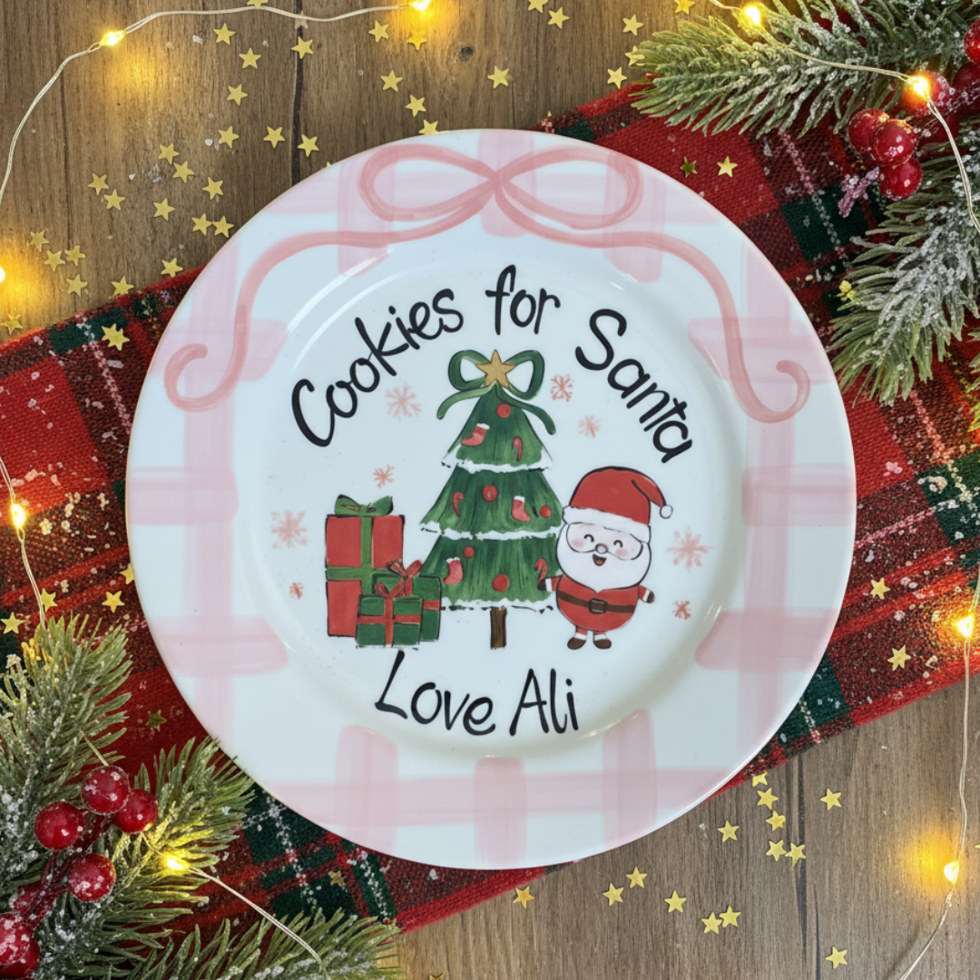 Personalized Hand-Painted Ceramic Cookies for Santa Plate for Girl - CFS05