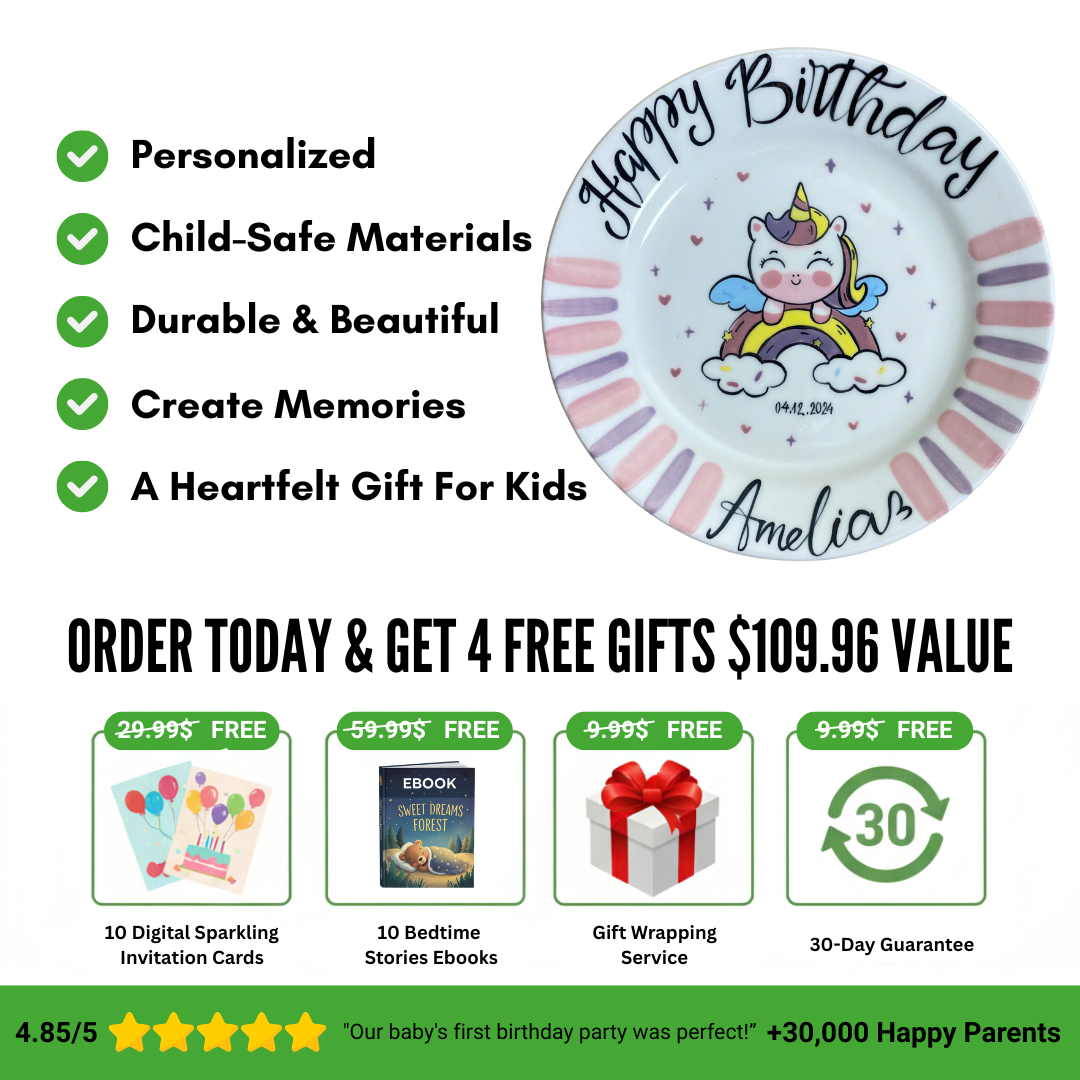 Personalized Ceramic Unicorn and Rainbow Birthday Plate - Unique Gift for Girls- BCP39