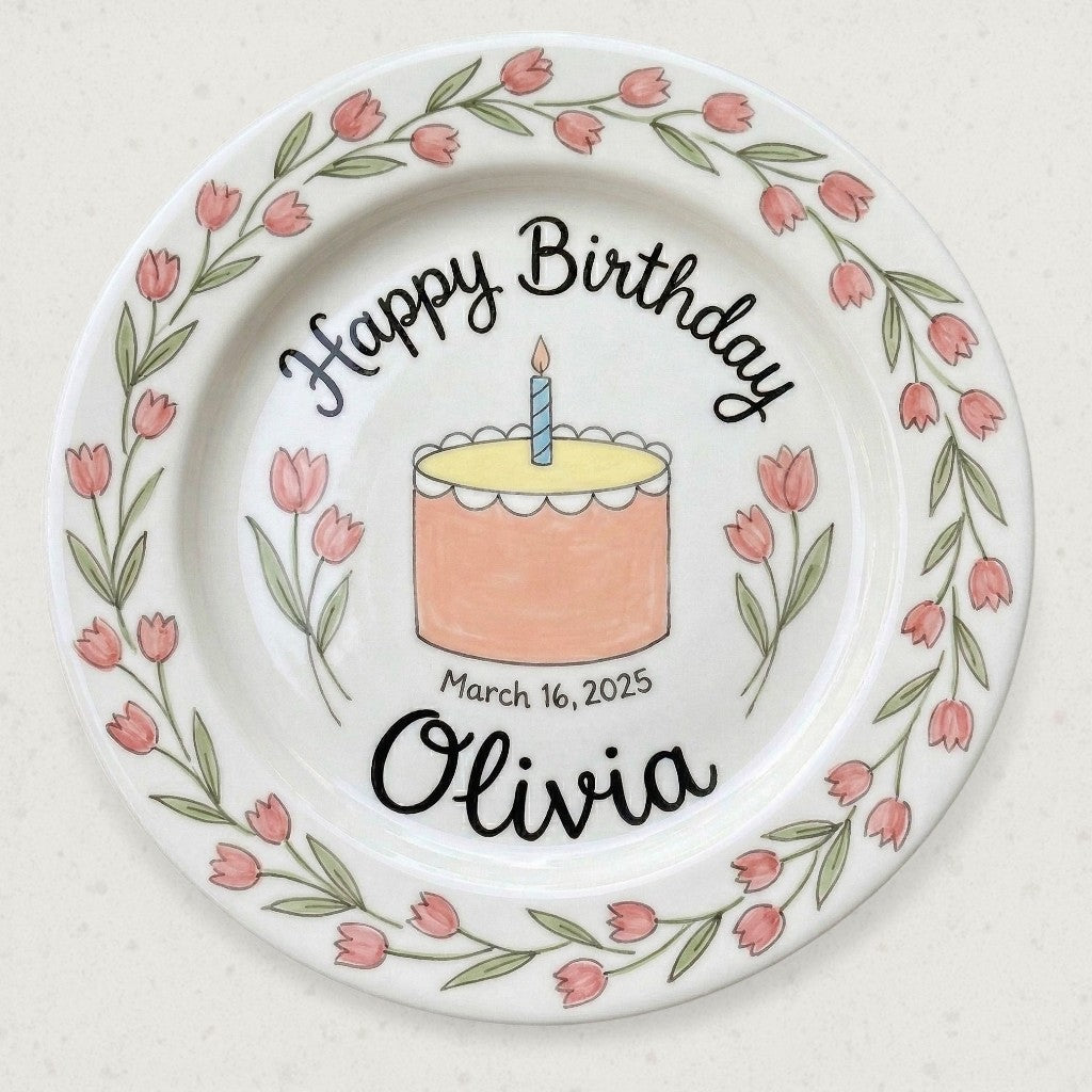 Personalized Baby Girl Ceramic Birthday Plate – Custom Hand Painted Ceramic Gift - BCP165