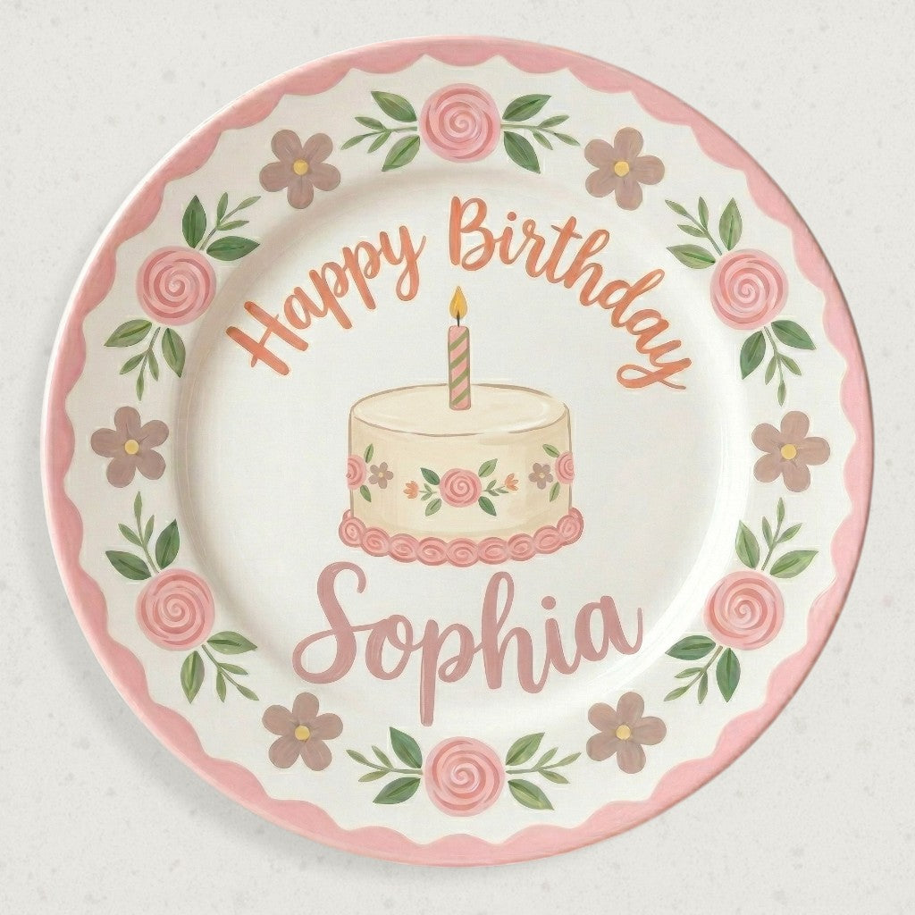 Personalized Baby Girl Ceramic Birthday Plate – Custom Hand Painted Ceramic Gift - BCP177