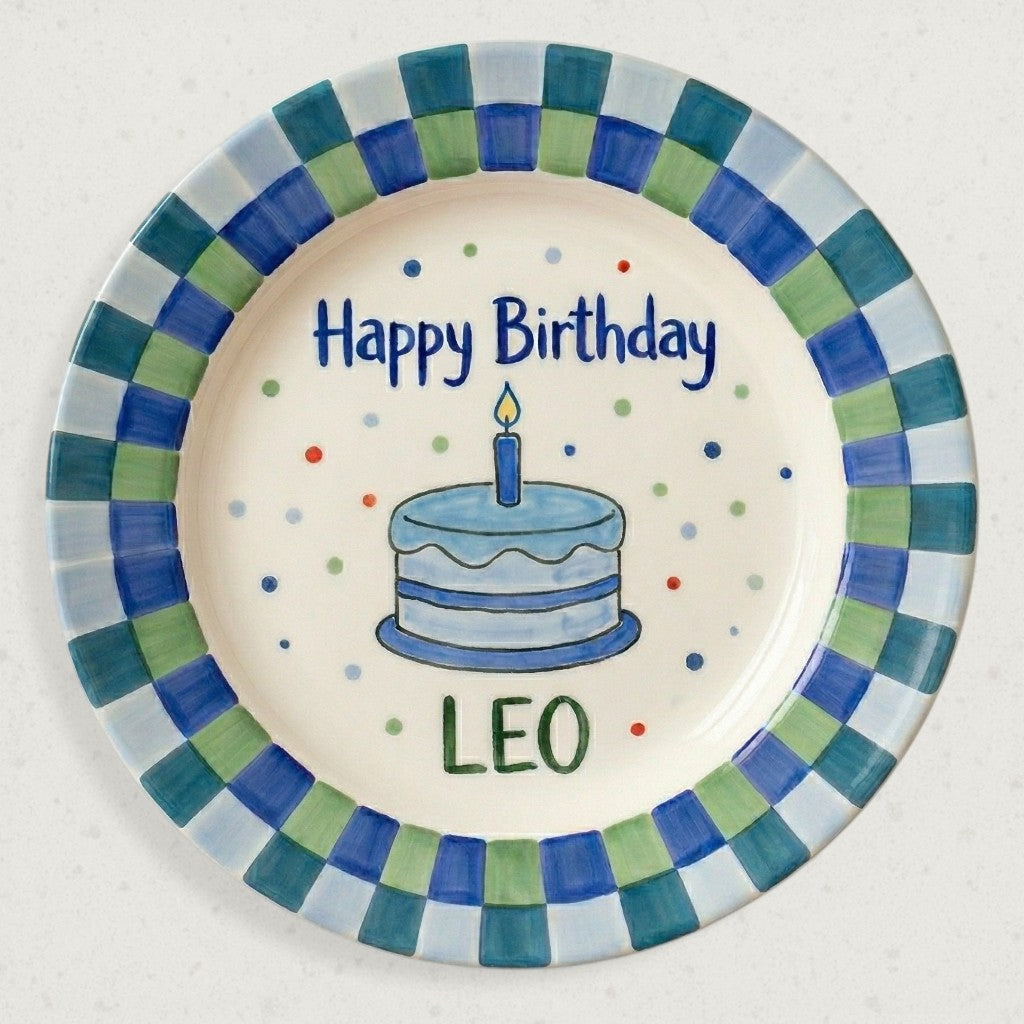 Personalized Baby Boy's Ceramic Birthday Plate – Custom Hand Painted Ceramic Gift - BCP179