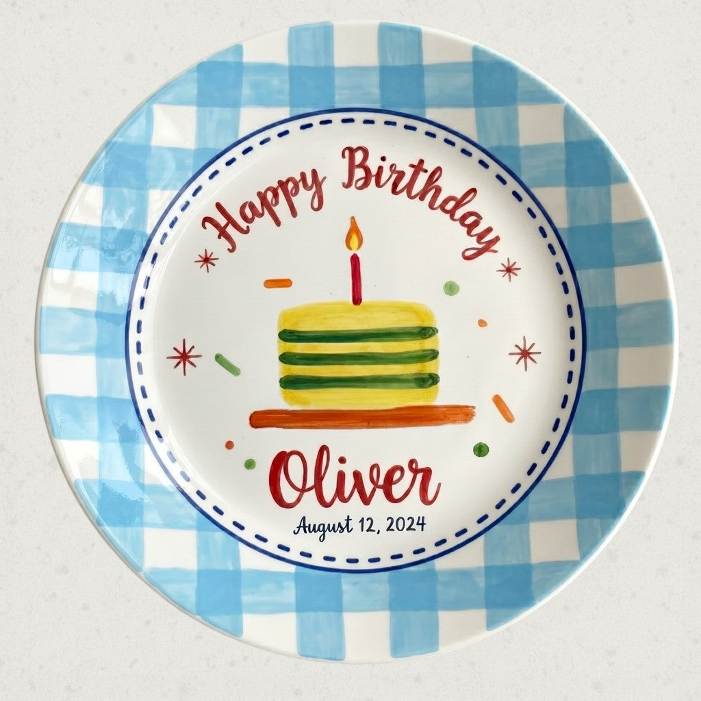 Personalized Baby Boy's Ceramic Birthday Plate – Custom Hand Painted Ceramic Gift - BCP170