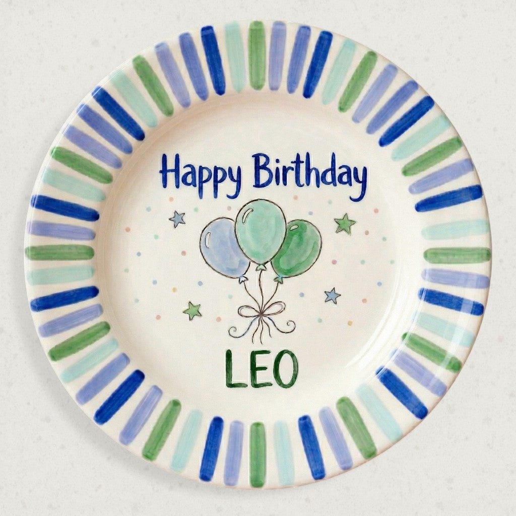 Personalized Baby Boy's Ceramic Birthday Plate – Custom Hand Painted Ceramic Gift - BCP139