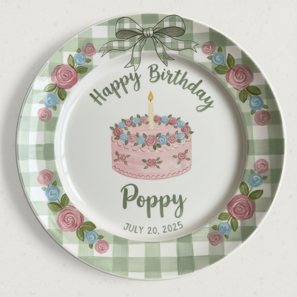 Personalized Baby Girl Ceramic Birthday Plate – Custom Hand Painted Ceramic Gift - BCP144