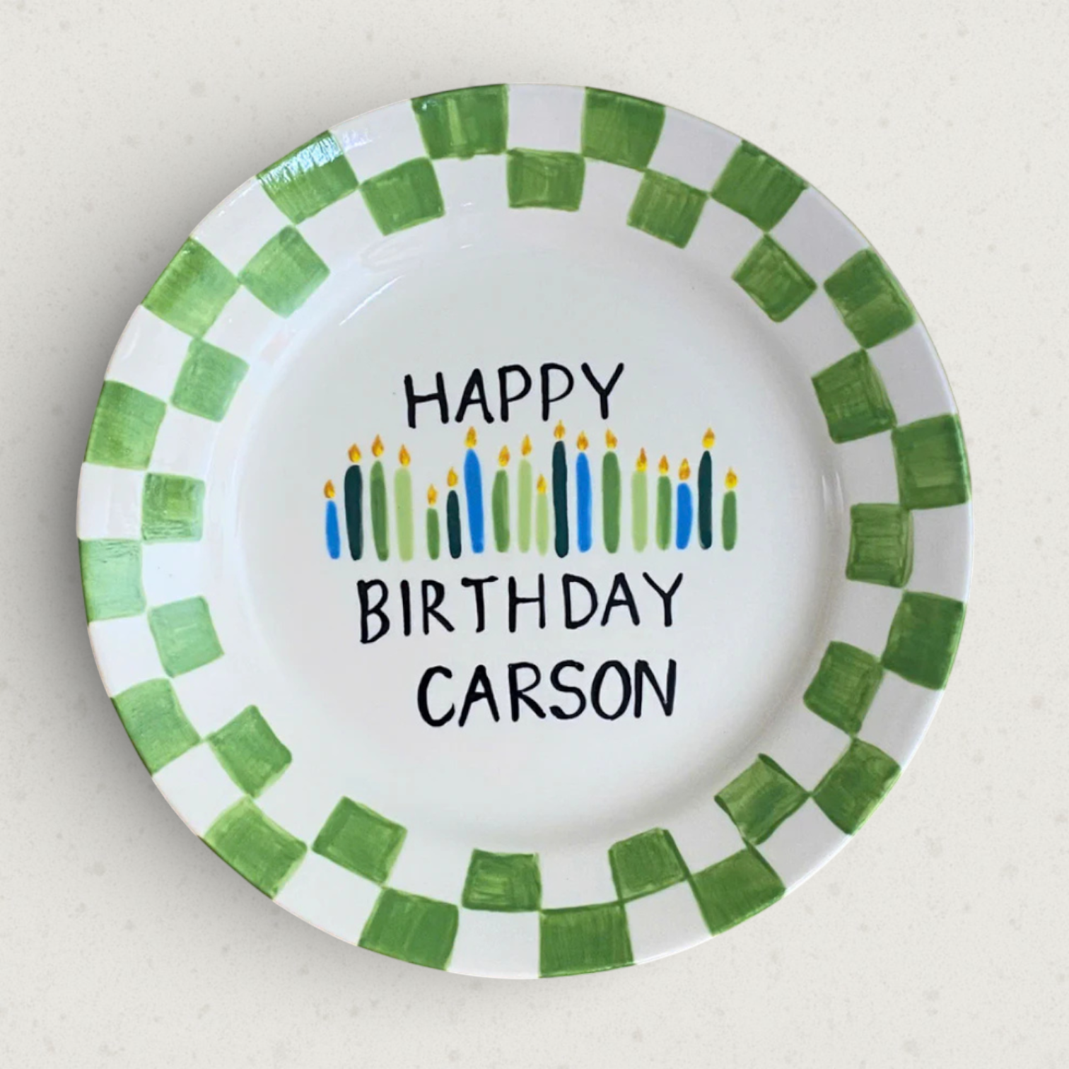 Personalized Birthday Plate – Hand-Painted Ceramic with Candles - BCP47
