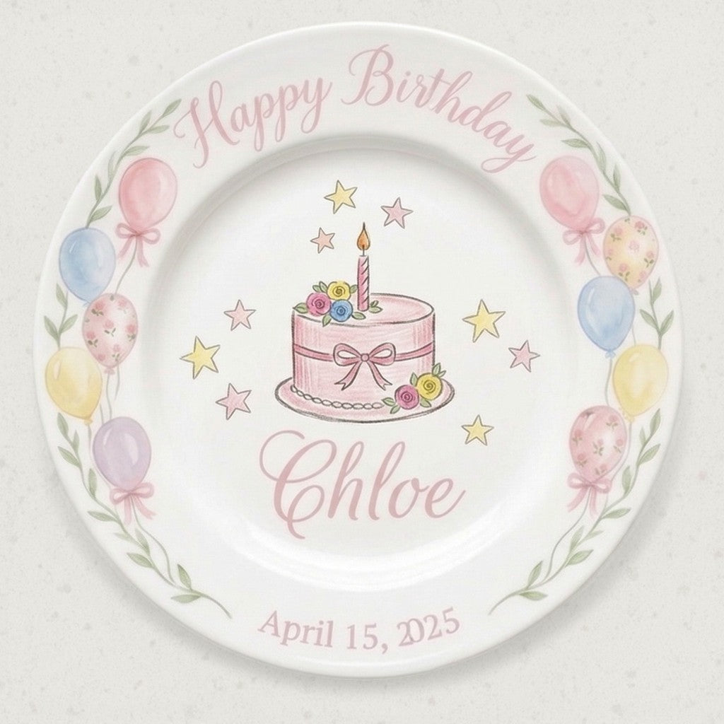Personalized Baby Girl Ceramic Birthday Plate – Custom Hand Painted Ceramic Gift - BCP145