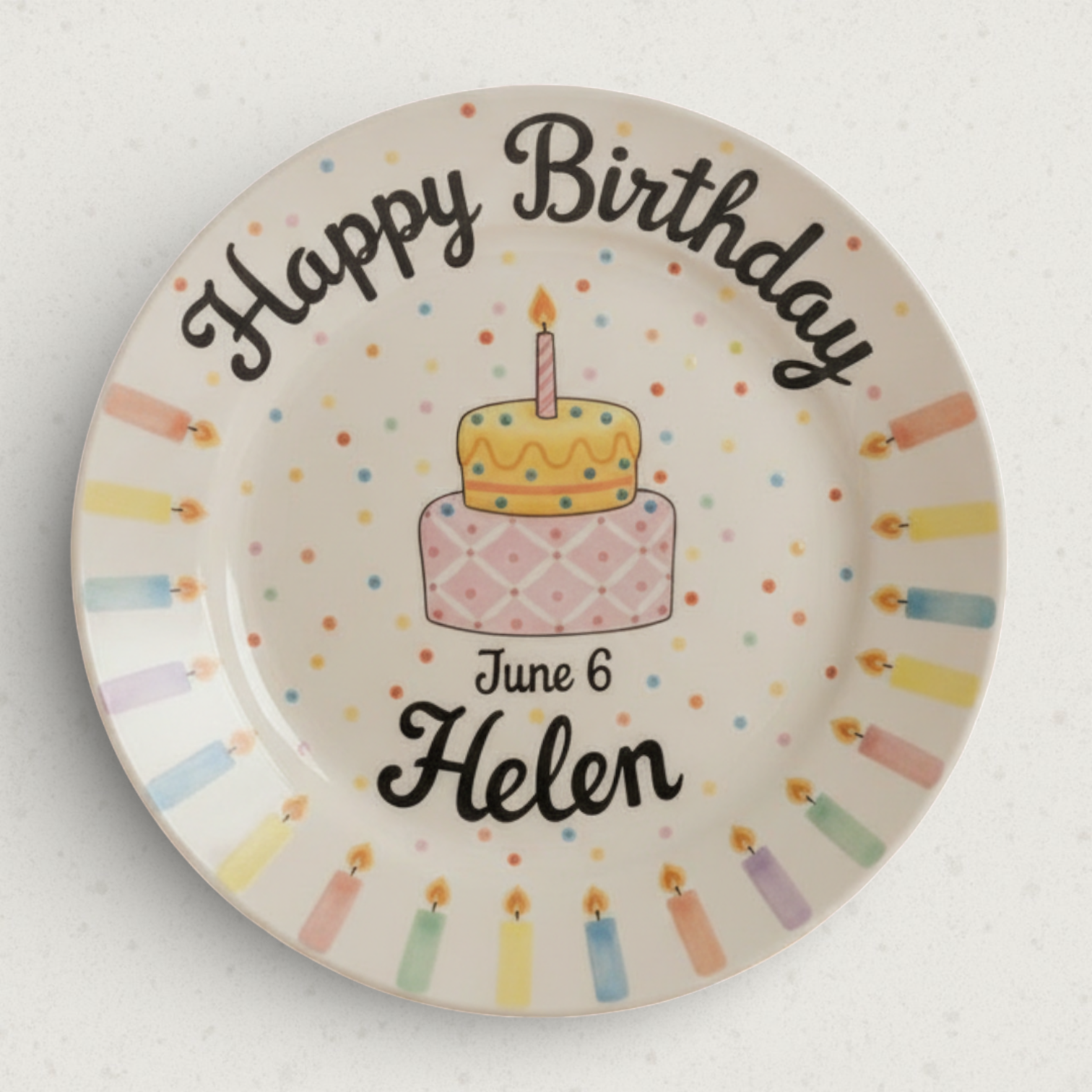 Personalized Girl's Ceramic Birthday Plate - Custom Name & Hand-Painted Floral Keepsake- BCP68