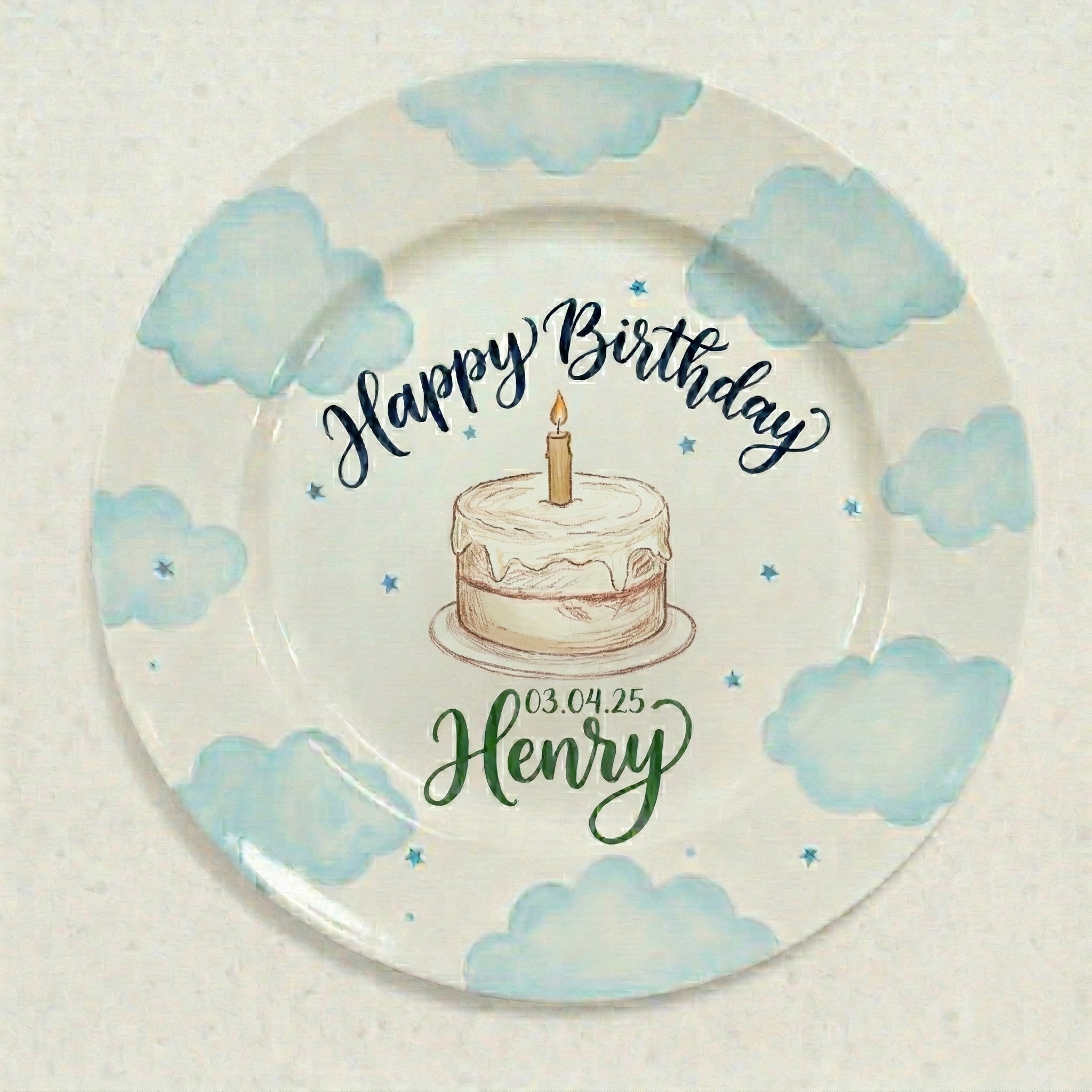 Personalized Baby Boy's Ceramic Birthday Plate – Custom Hand Painted Ceramic Gift - BCP159
