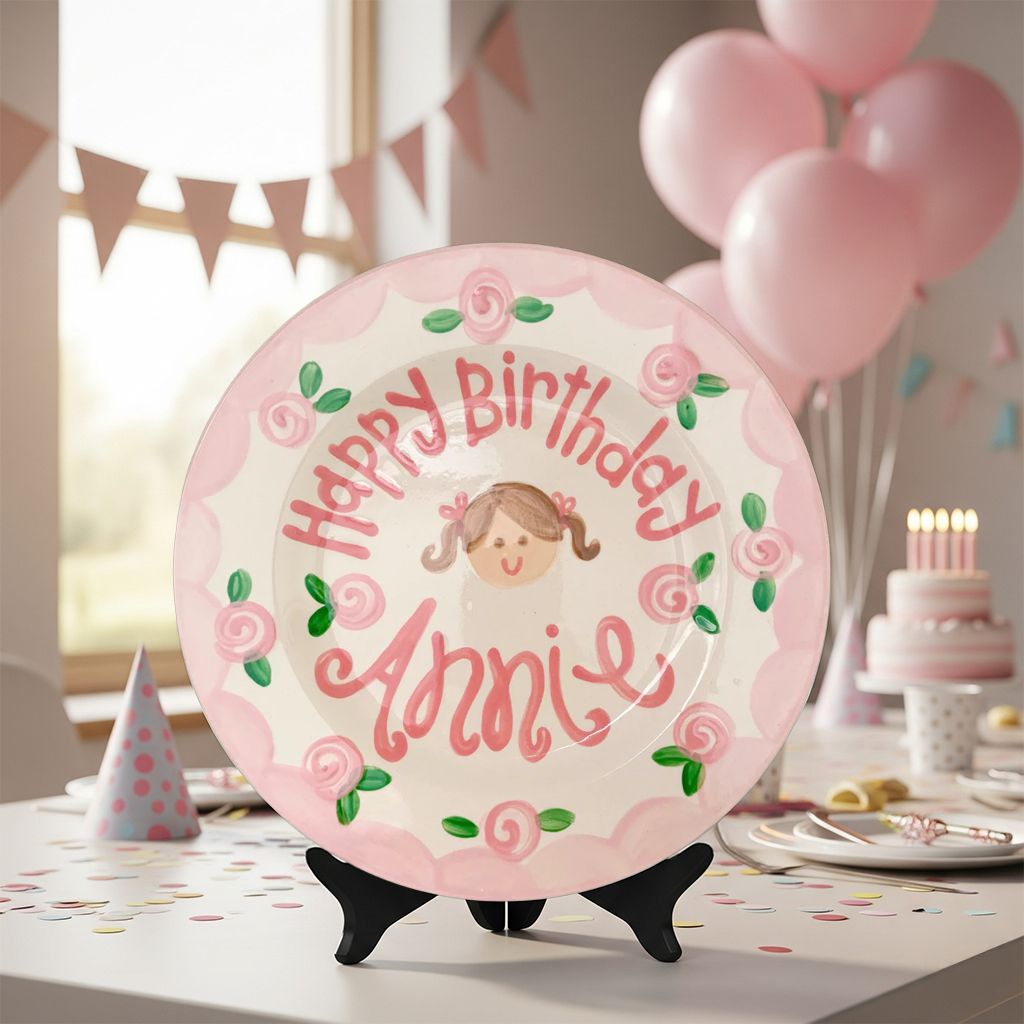 Personalized Girl Birthday Plate – Custom Hand-Painted Ceramic Gift - BCP54