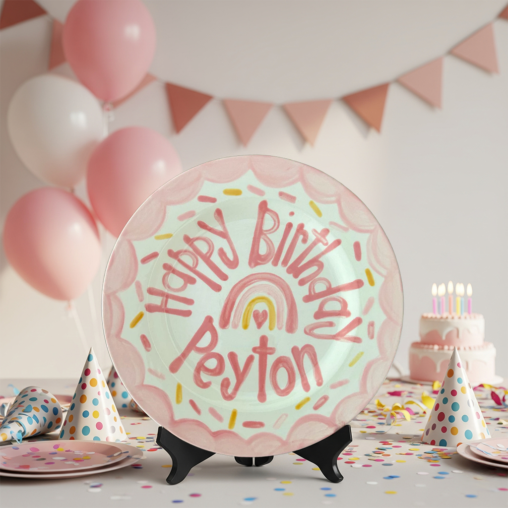 Personalized Rainbow Ceramic Birthday Plate – Custom Name Gift - BCP53