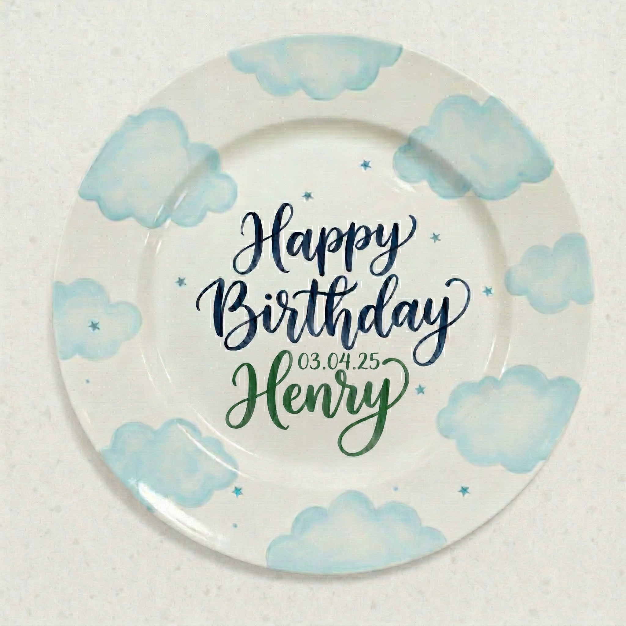 Personalized Baby Boy's Ceramic Birthday Plate – Custom Hand Painted Ceramic Gift - BCP154