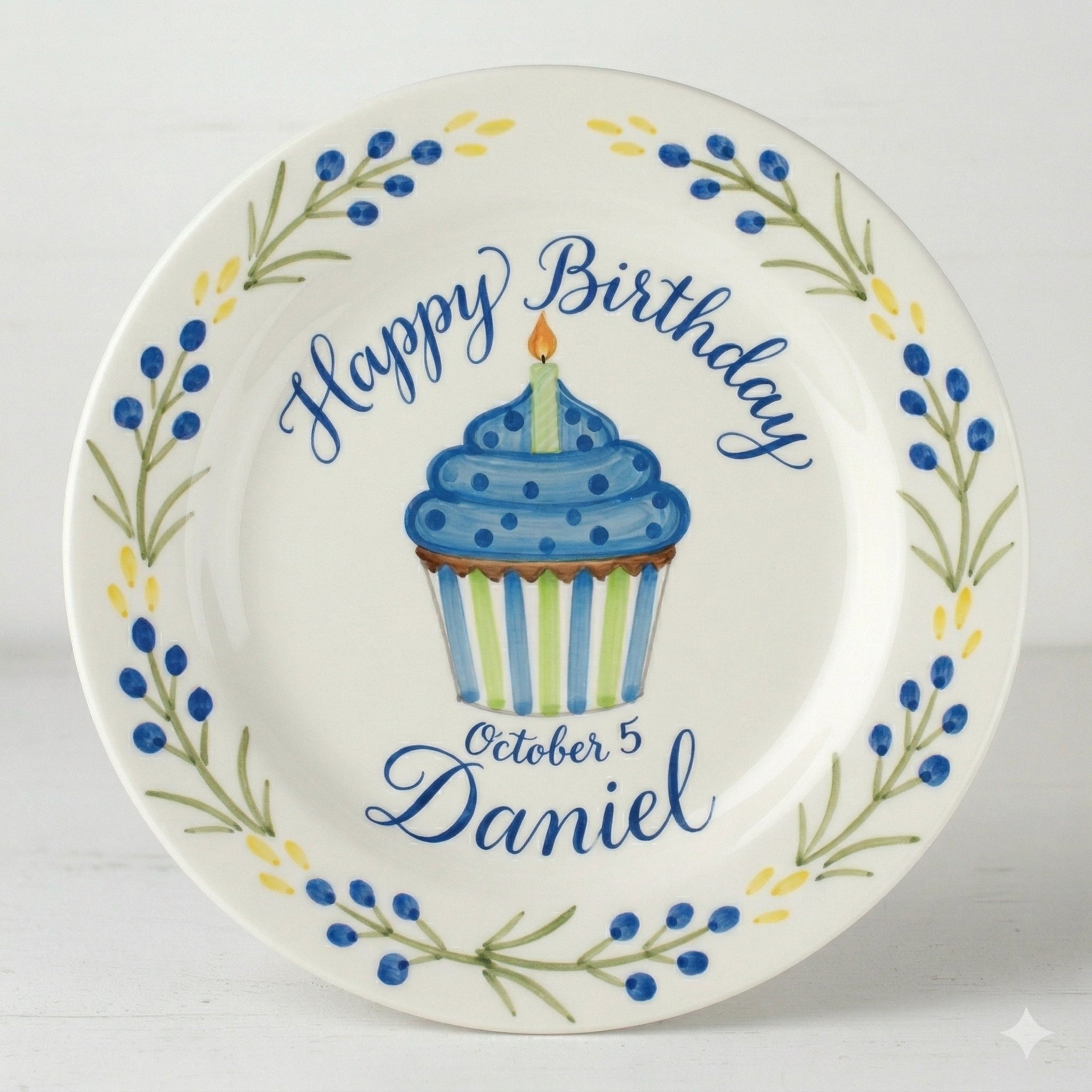 Personalized Baby Boy's Ceramic Birthday Plate – Custom Hand Painted Ceramic Gift - BCP168