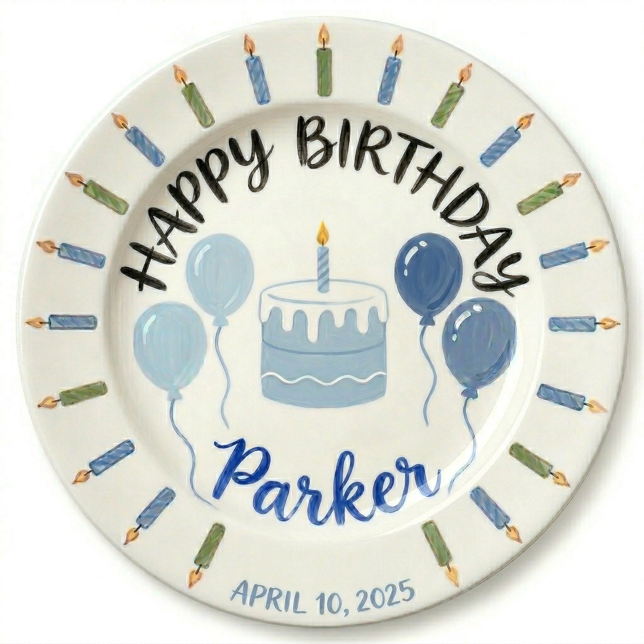 Personalized Baby Boy's Ceramic Birthday Plate – Custom Hand Painted Ceramic Gift - BCP156