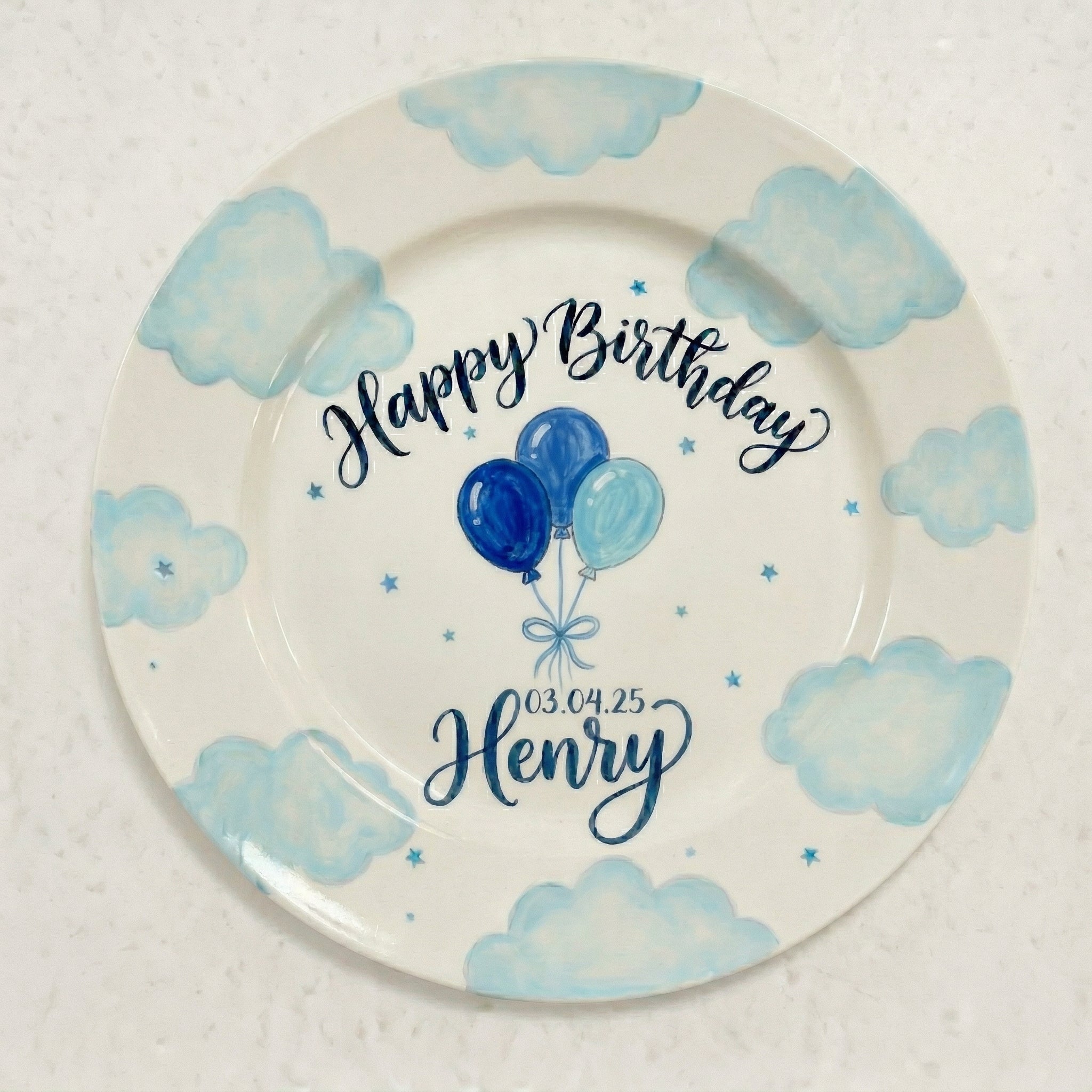 Personalized Baby Boy's Ceramic Birthday Plate – Custom Hand Painted Ceramic Gift - BCP155
