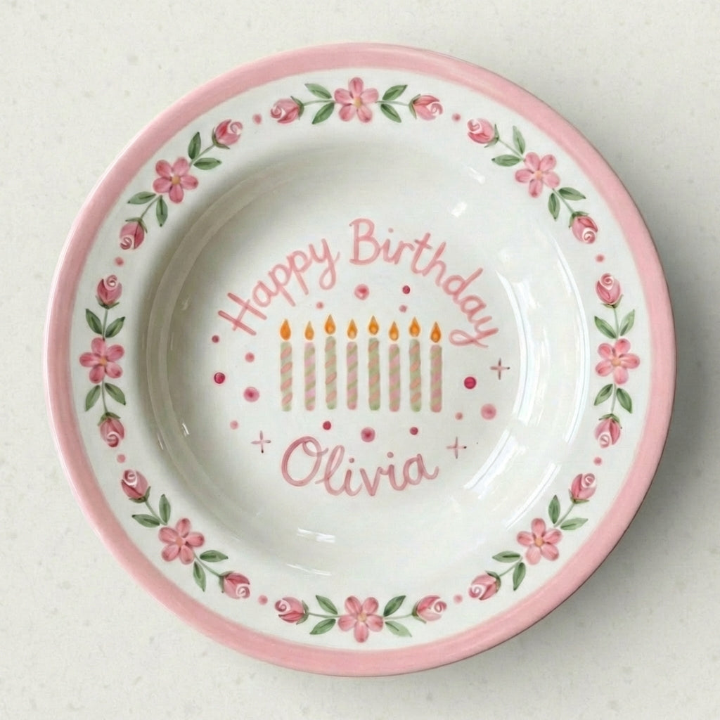 Personalized Girl Birthday Plate – Custom Hand-Painted Ceramic Gift - BCP72