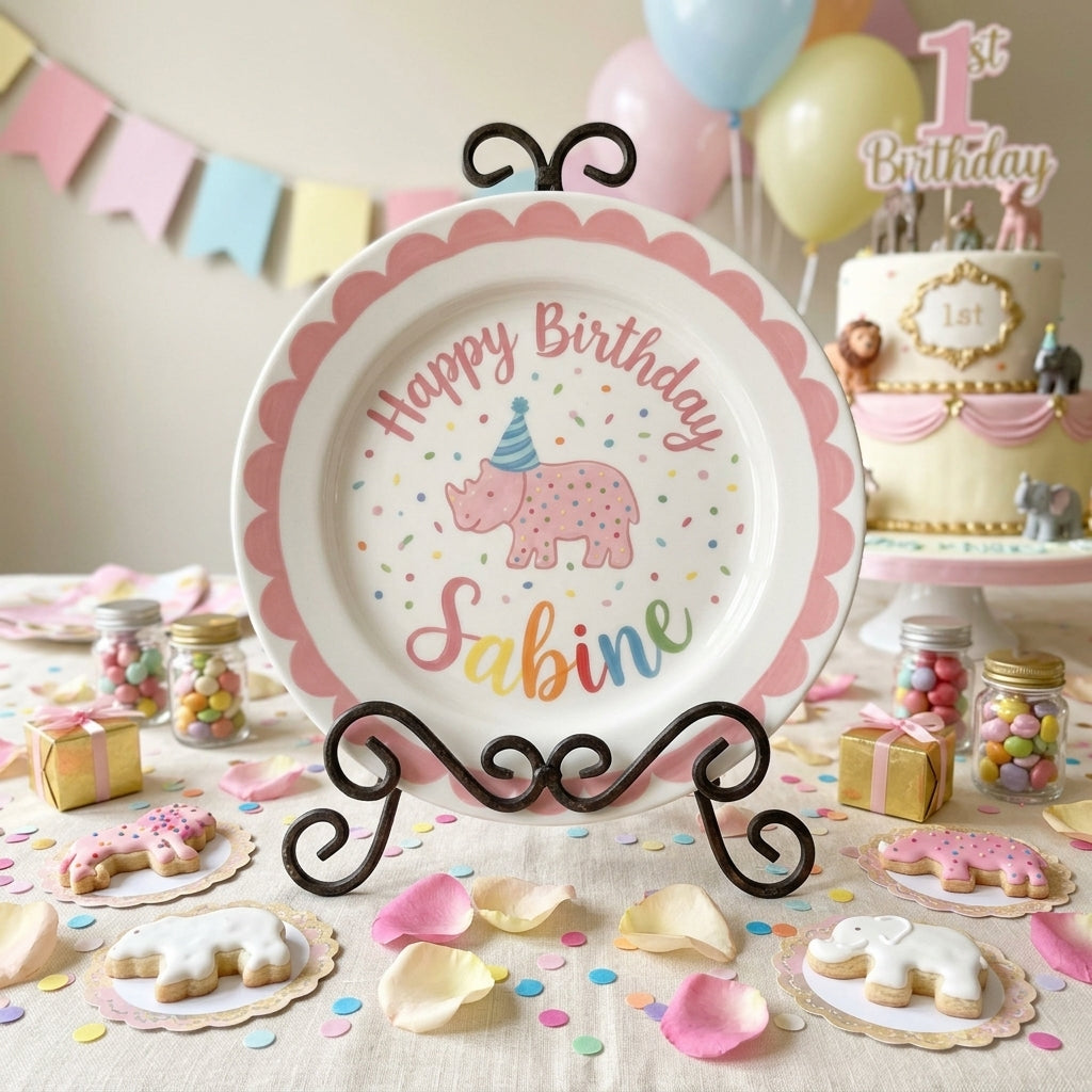 Personalized Girl's Ceramic Birthday Plate - Custom Name & Hand-Painted Floral Keepsake- BCP04
