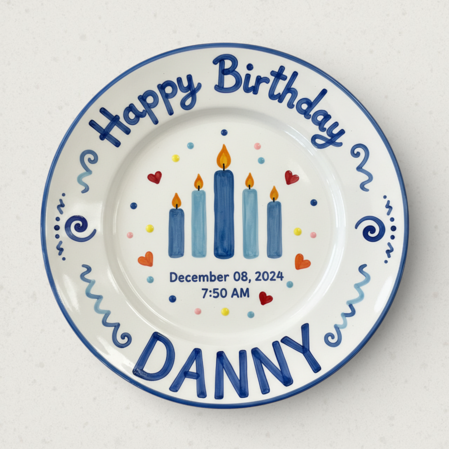 Personalized Boy's Ceramic Birthday Plate - Custom Name & Hand-Painted Keepsake - BCP82