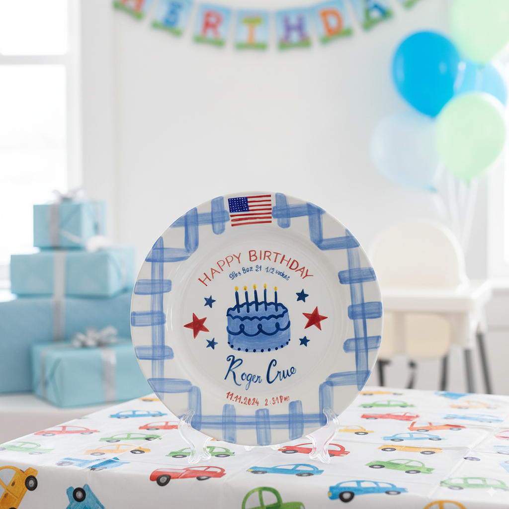 Personalized Patriotic Birthday Plate - American Themed 1st Birthday Keepsake - BCP23