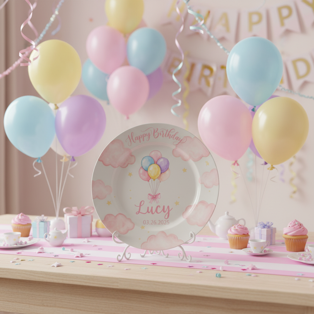 Personalized Baby Girl Ceramic Birthday Plate – Custom Hand Painted Ceramic Gift - BCP153