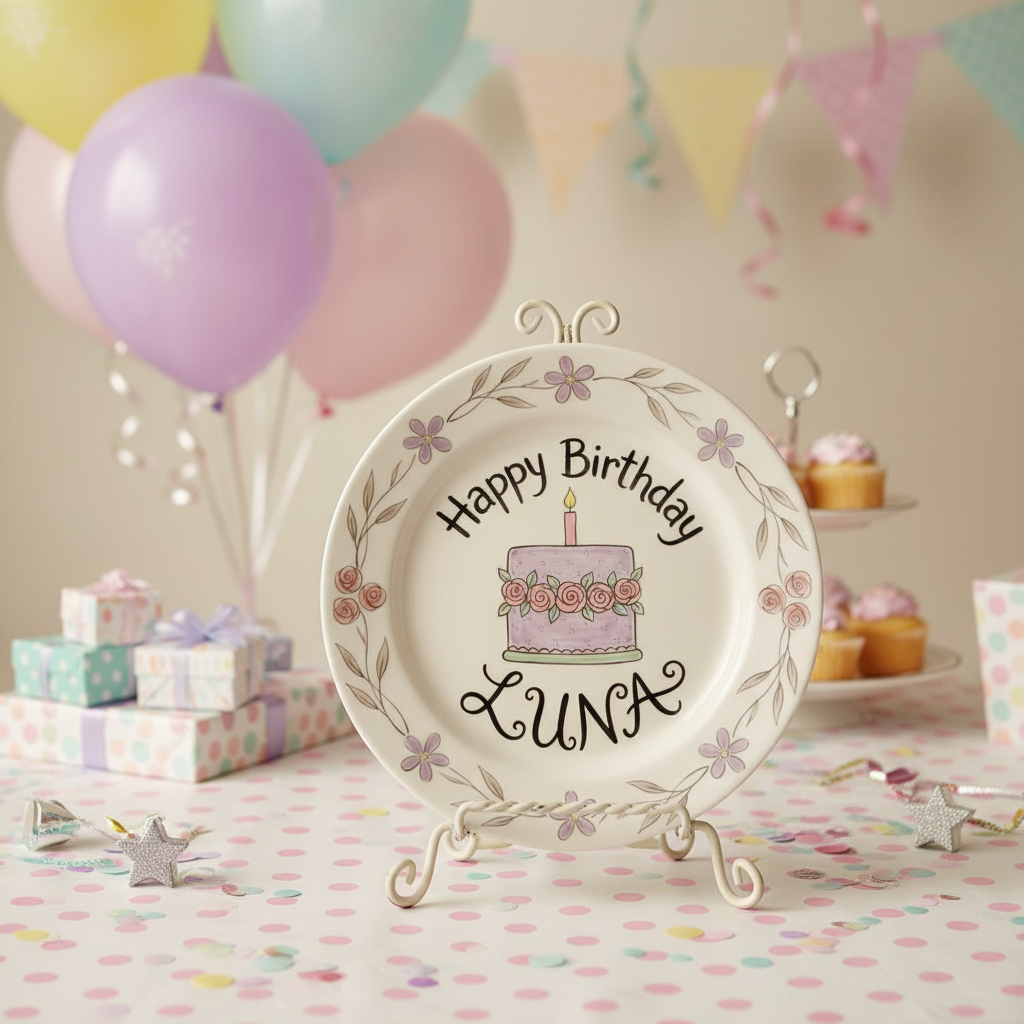 Personalized Baby Girl Ceramic Birthday Plate – Custom Hand Painted Ceramic Gift - BCP148