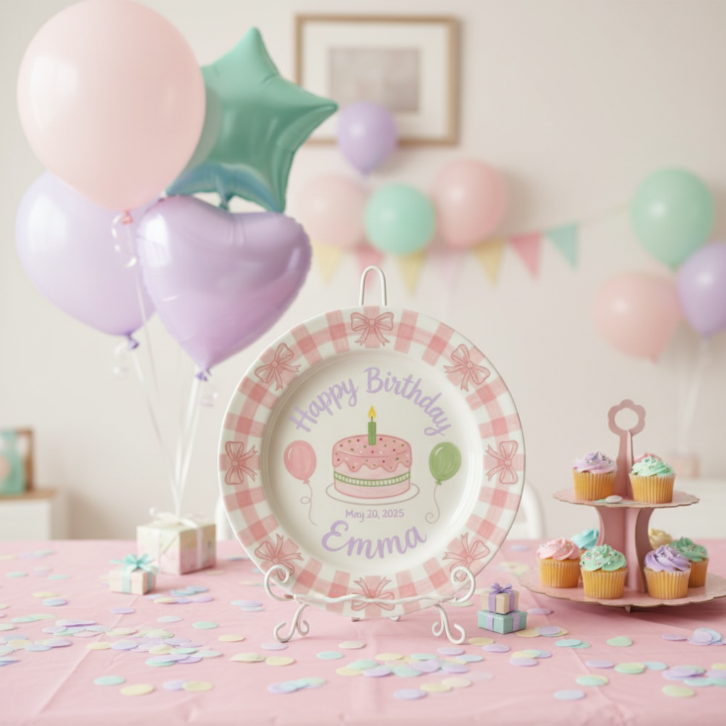 Personalized Baby Girl Ceramic Birthday Plate – Custom Hand Painted Ceramic Gift - BCP152