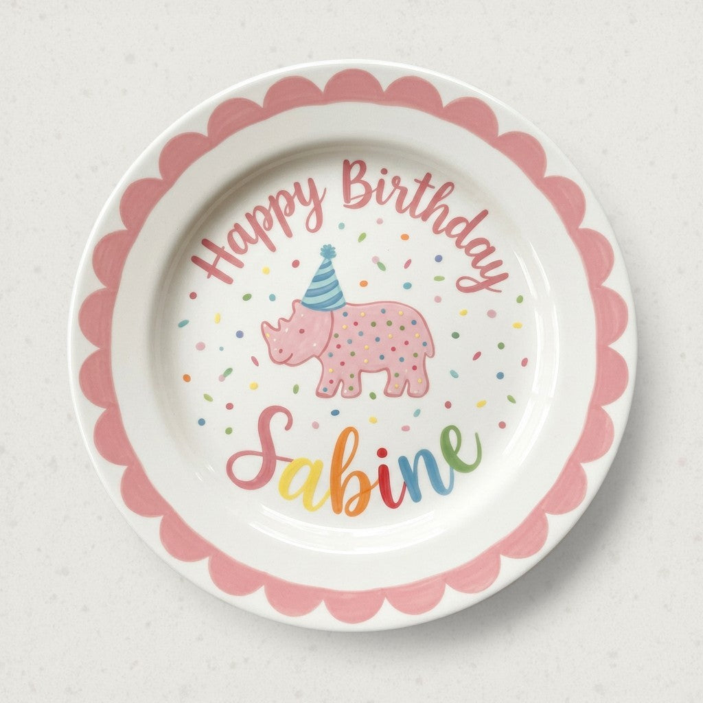 Personalized Girl's Ceramic Birthday Plate - Custom Name & Hand-Painted Floral Keepsake- BCP04