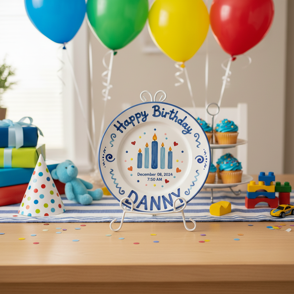 Personalized Boy's Ceramic Birthday Plate - Custom Name & Hand-Painted Keepsake - BCP82