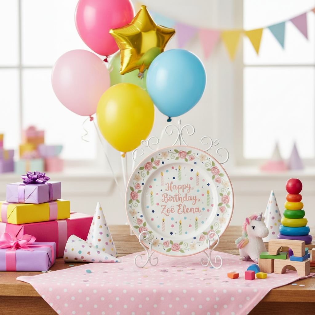 Personalized Girl Birthday Plate – Custom Hand-Painted Ceramic Gift - BCP71