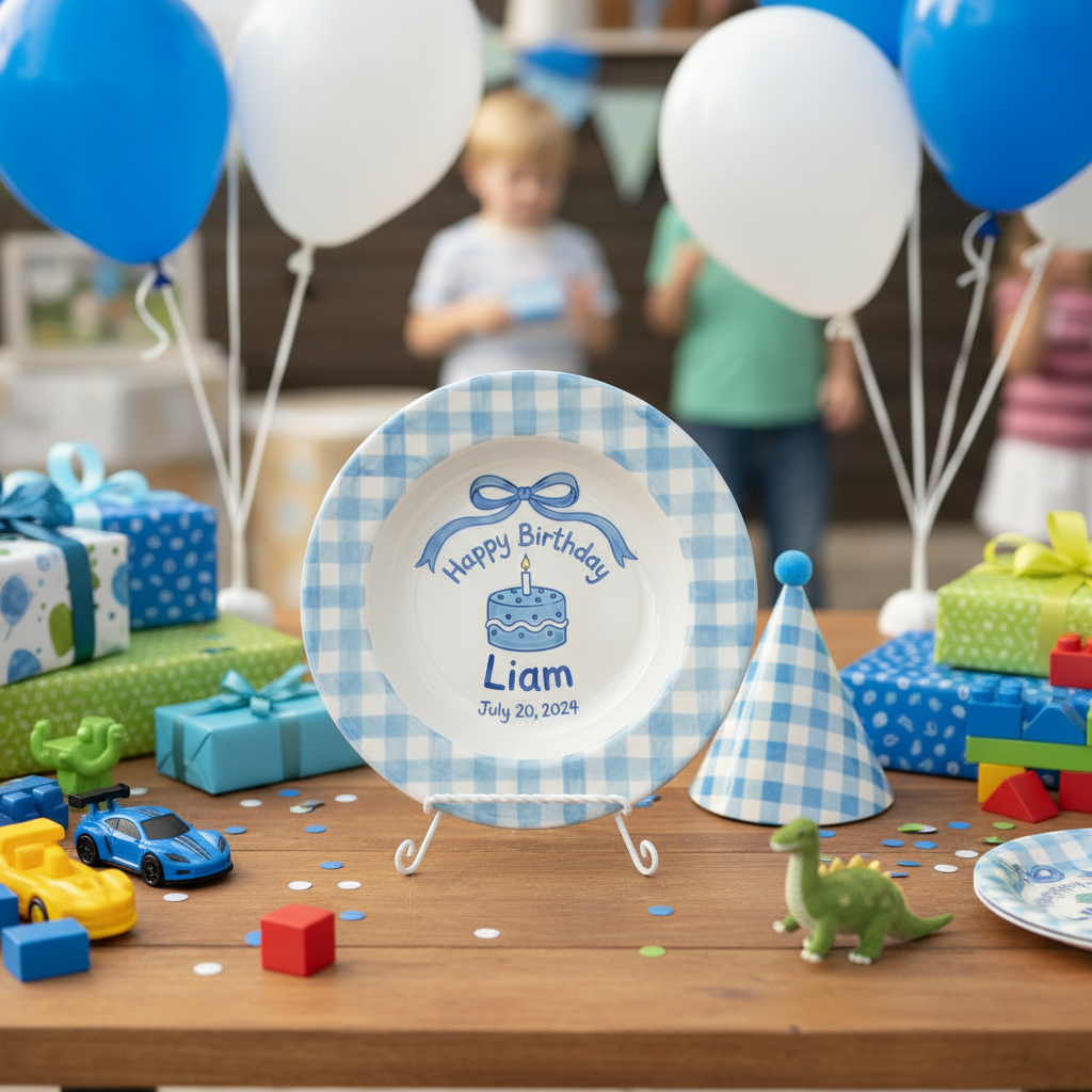 Personalized Boy's Ceramic Birthday Plate - Custom Name & Hand-Painted Keepsake - BCP76