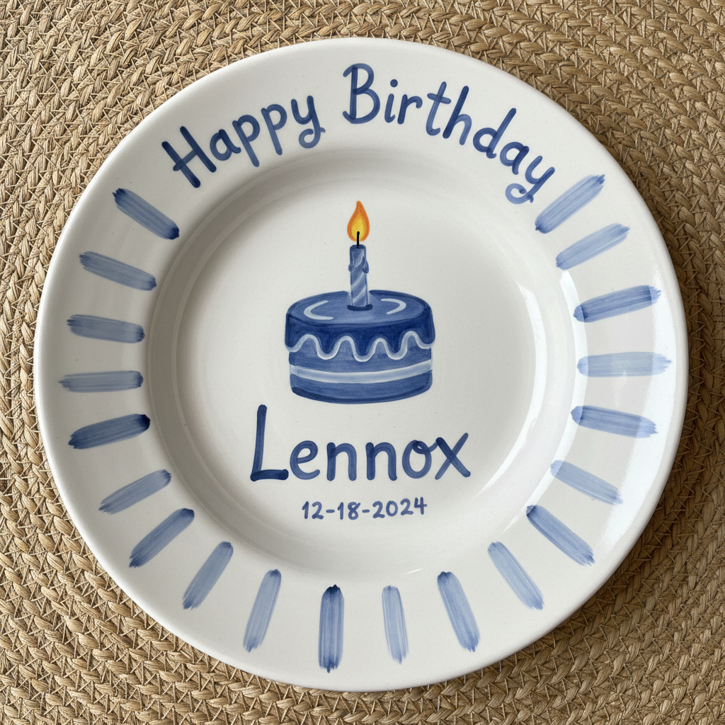 Personalized Boy Birthday Plate – Custom Hand-Painted Ceramic Gift - BCP69