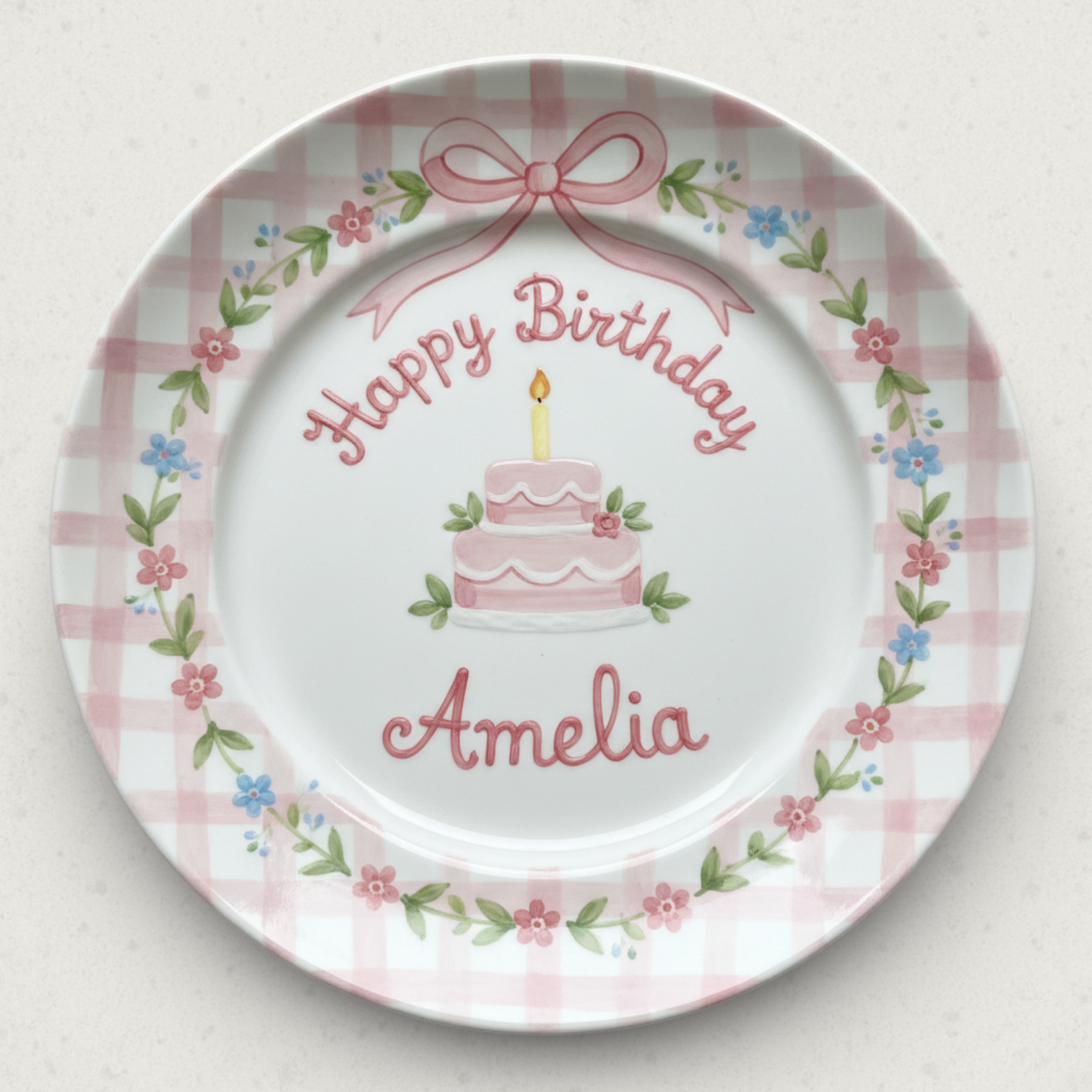 Personalized Baby Girl Ceramic Birthday Plate - Custom Name & Floral Keepsake- BCP79