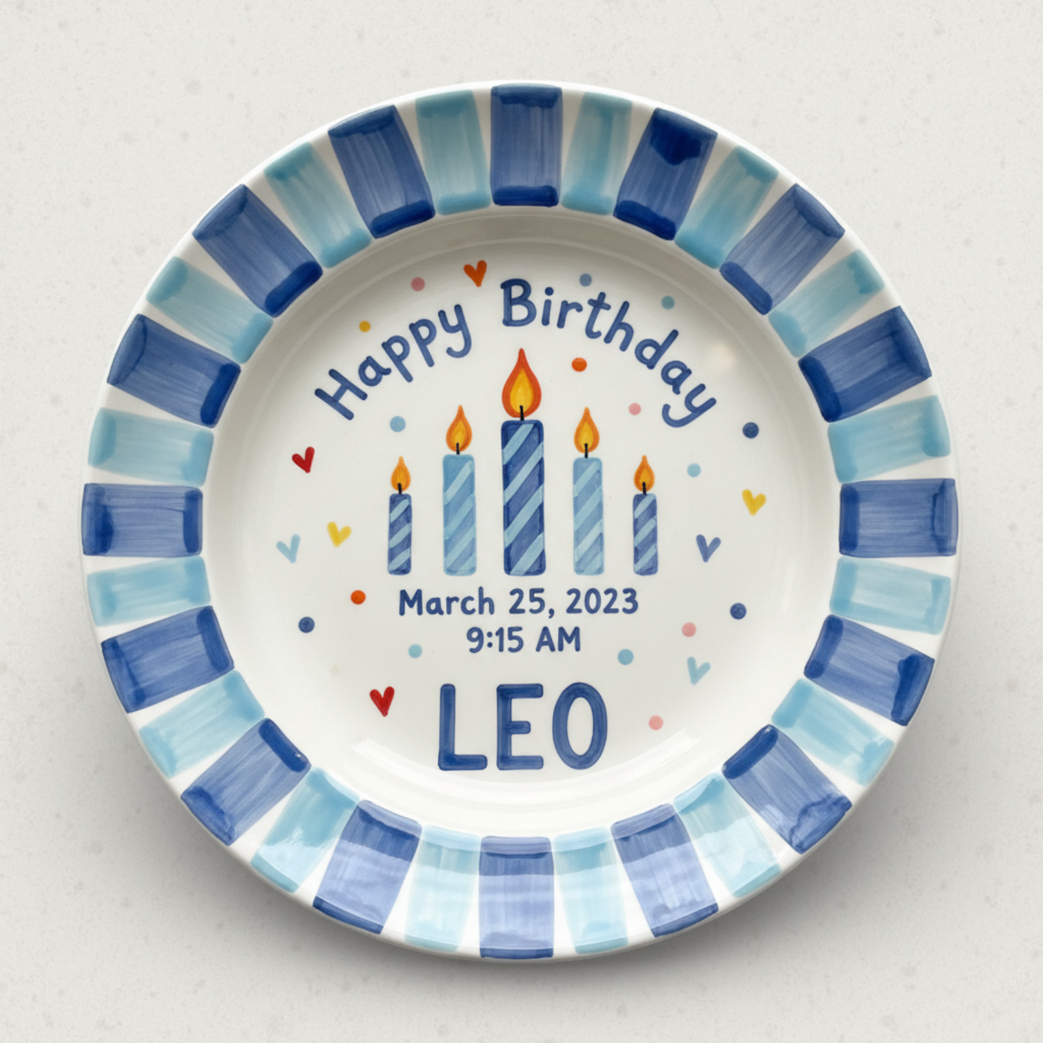 Personalized Boy's Ceramic Birthday Plate - Custom Name & Hand-Painted Keepsake - BCP81